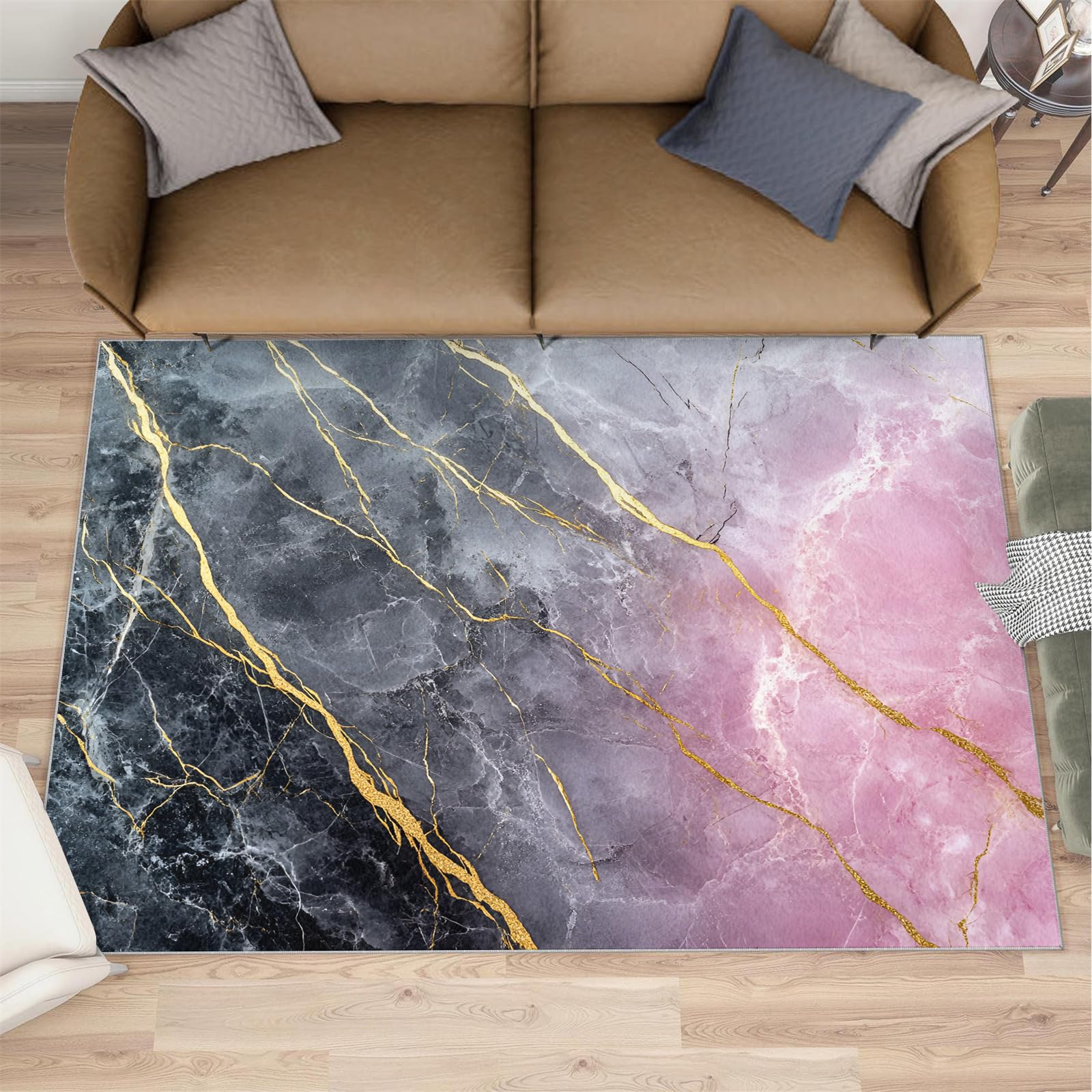 FBRUIEG Purple Marble Area Rug, Gradient Marble Rugs for Living Room, Low Pile Soft High Traffic Rugs for Bedroom Children's Room Dormitory Decor Floor Mat 60x110cm