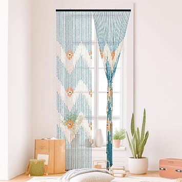 BECHAEO Handmade Bamboo Beaded Curtain for Doorway, Blue 35.5 x 75