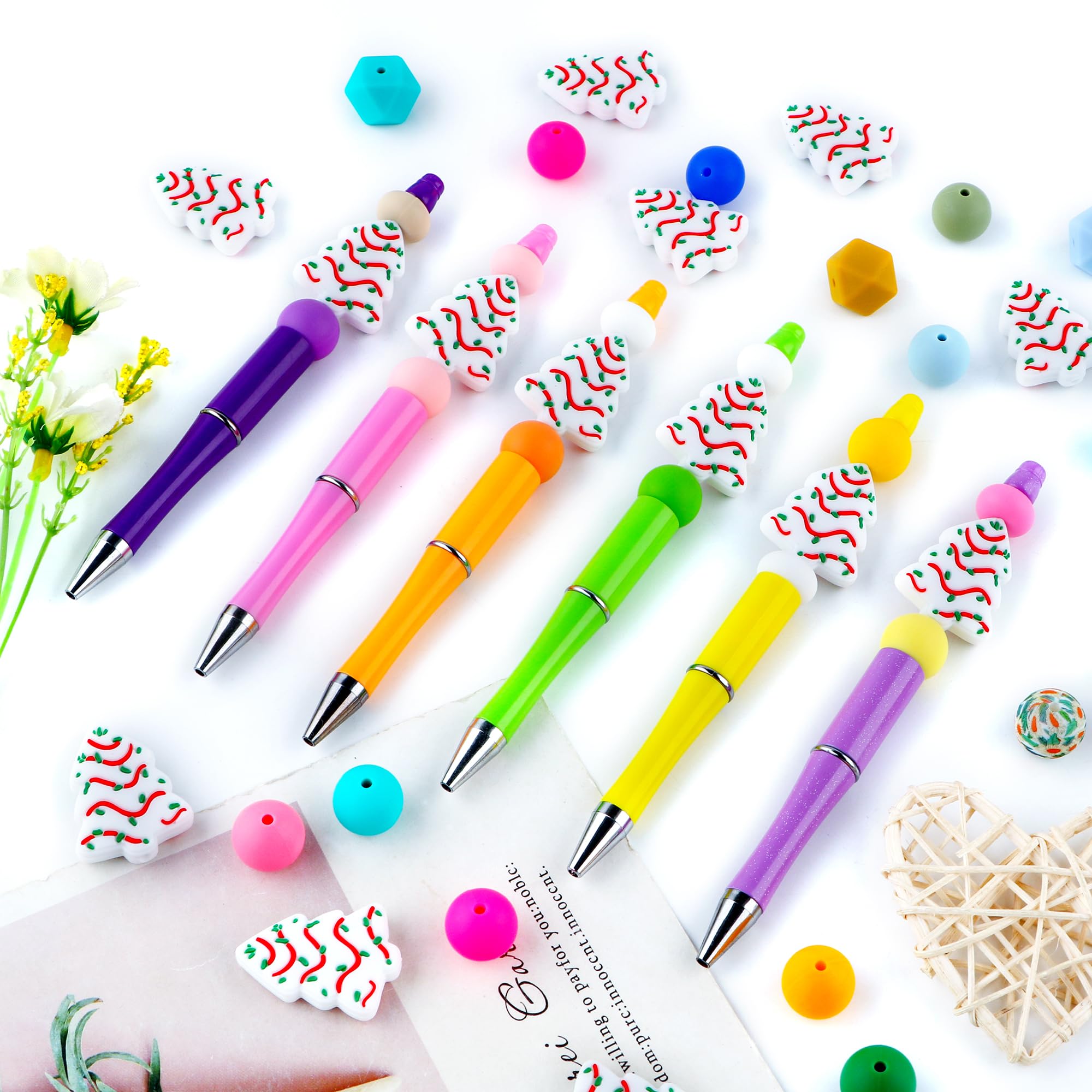 Christmas Tree Cake Silicone Beads - 12 Pack Holiday Focal Beads For Keychains & Jewelry