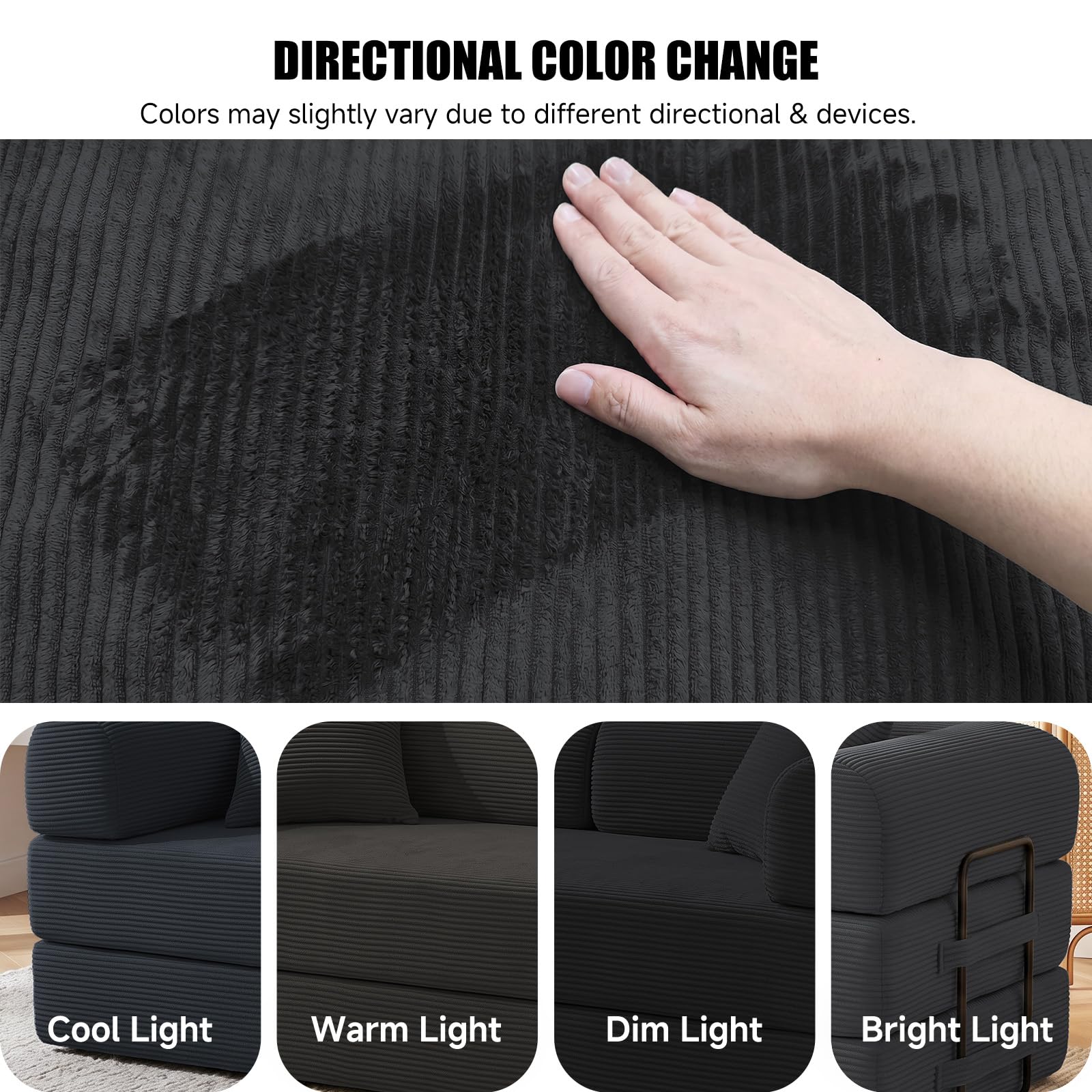 79" Boneless Couch, Convertible Sleeper Sofa Bed, Black | Corduroy Boneless Fold-Out Couch in a Box, 4-in-1 Loveseat/Futon Couch, High-Density Foam, No Assembly