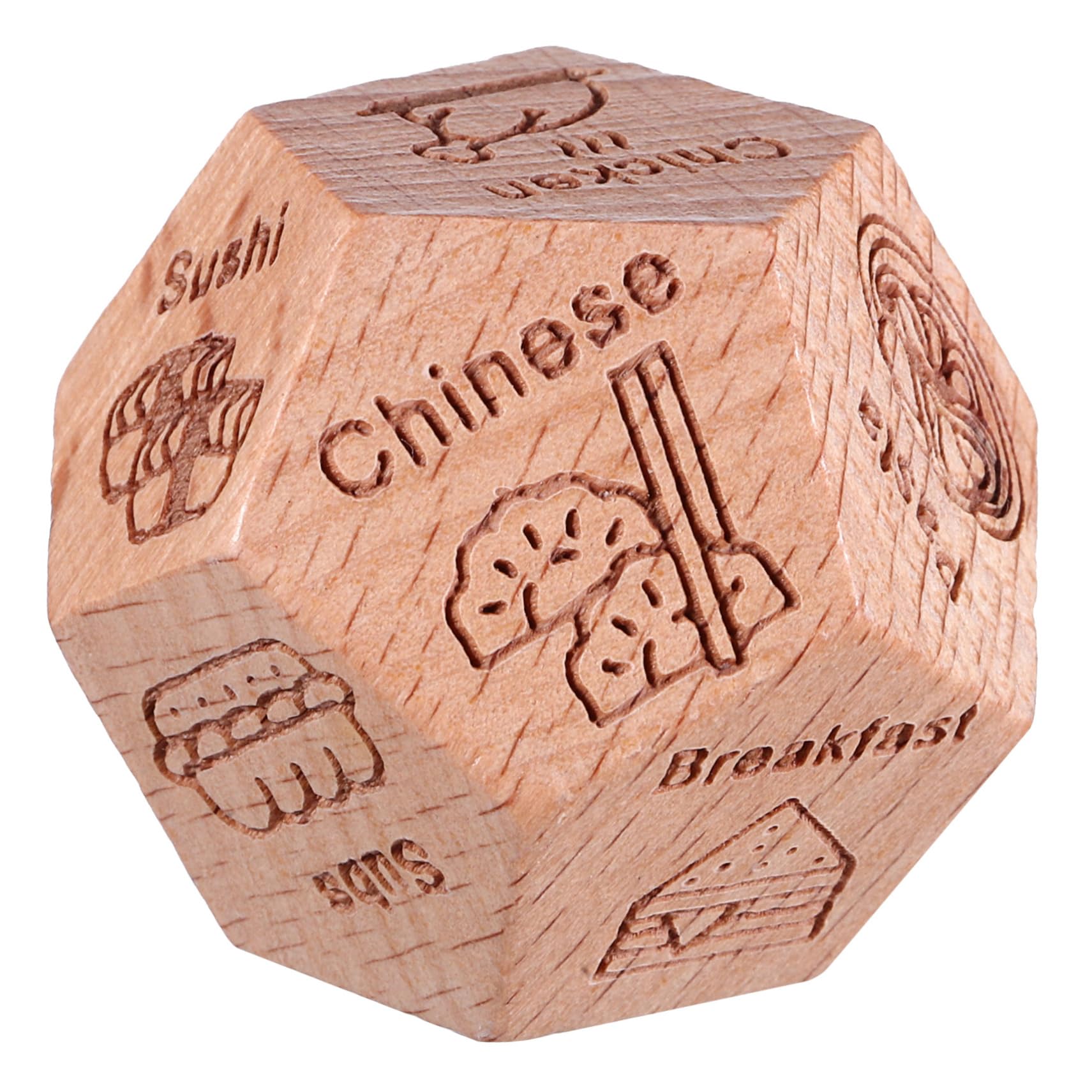 Abaodam Wooden Food Decider, 12-sided Boxwood Dinner, Small Multi-sided Game Accessory and Food Decision Fun