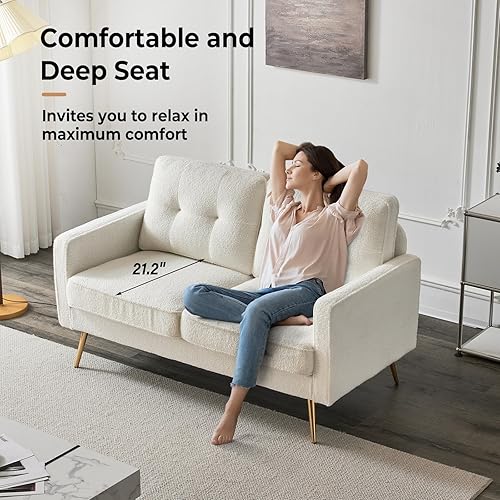 Miniatura 4 de VINGLI Sofá biplaza moderno de piel sintética de 56 pulgadas, sofá pequeño con asiento profundo para sala de estar, sofá biplaza de 2 plazas para