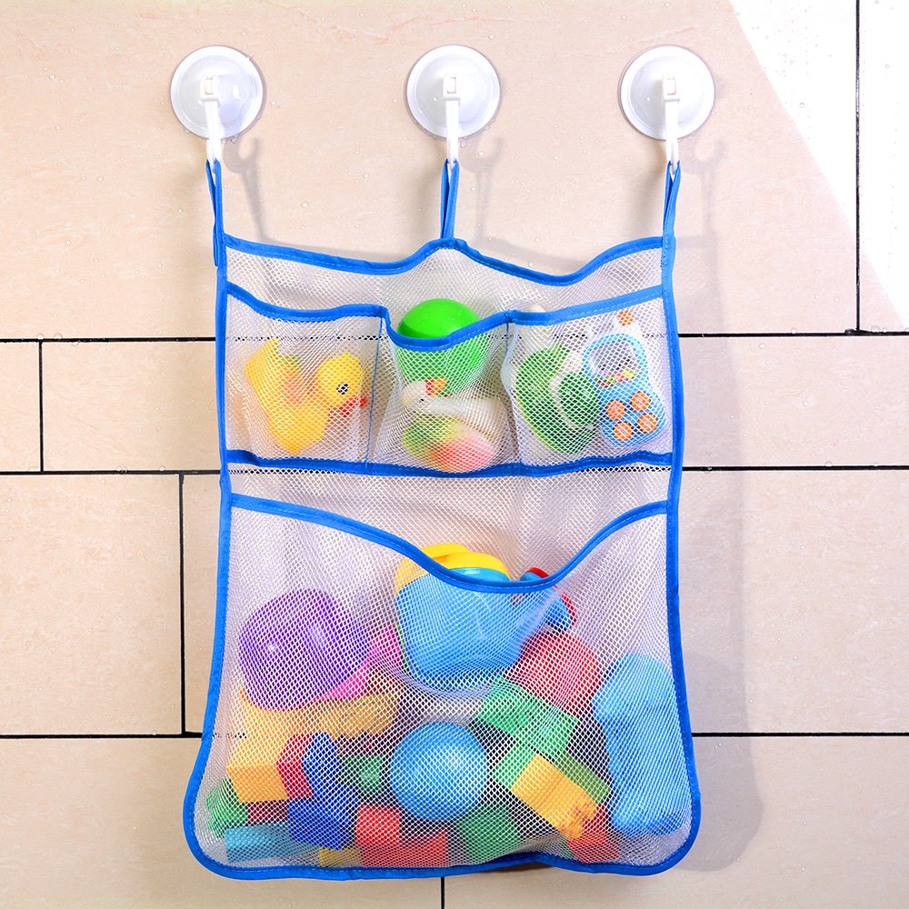 RANIACO Large Size Bath Toy Organizer with 3 Strong Hooked Suction Cups,White