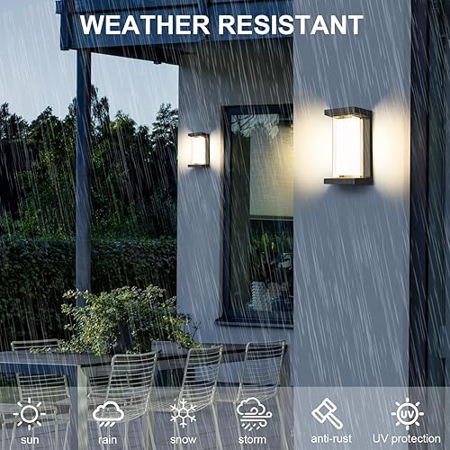 Miniatura 6 de Aplique de pared para exteriores de 18 W, 3000 K, 1800 lm, luces LED negras mate para porche y patio, accesorios de aluminio para exteriores de