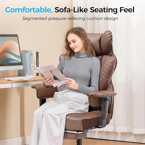 Miniatura 8 de COMHOMA Silla de oficina grande y alta de 400 libras de ancho, silla ergonómica para juegos con cuero de diseño en relieve de lujo con reposapiés,