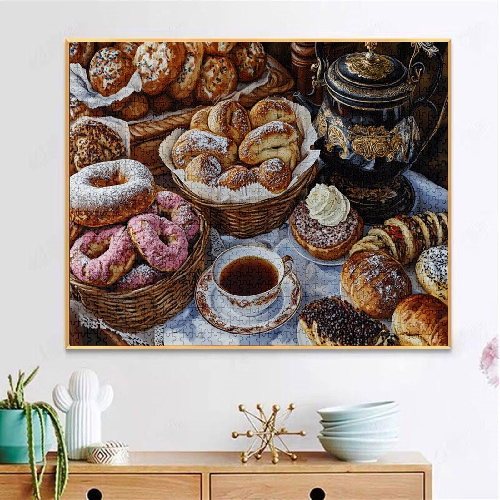 Puzzle Kawa Puzzle 1500 sztuk Jigsaw dla dorosłych DIY klasyczna gra, puzzle w kształcie chleba, gry relaksacyjne i inteligencja dla 14-letnich chłopców 87 x 57 cm/1500 szt. z drewnianym pudełkiem
