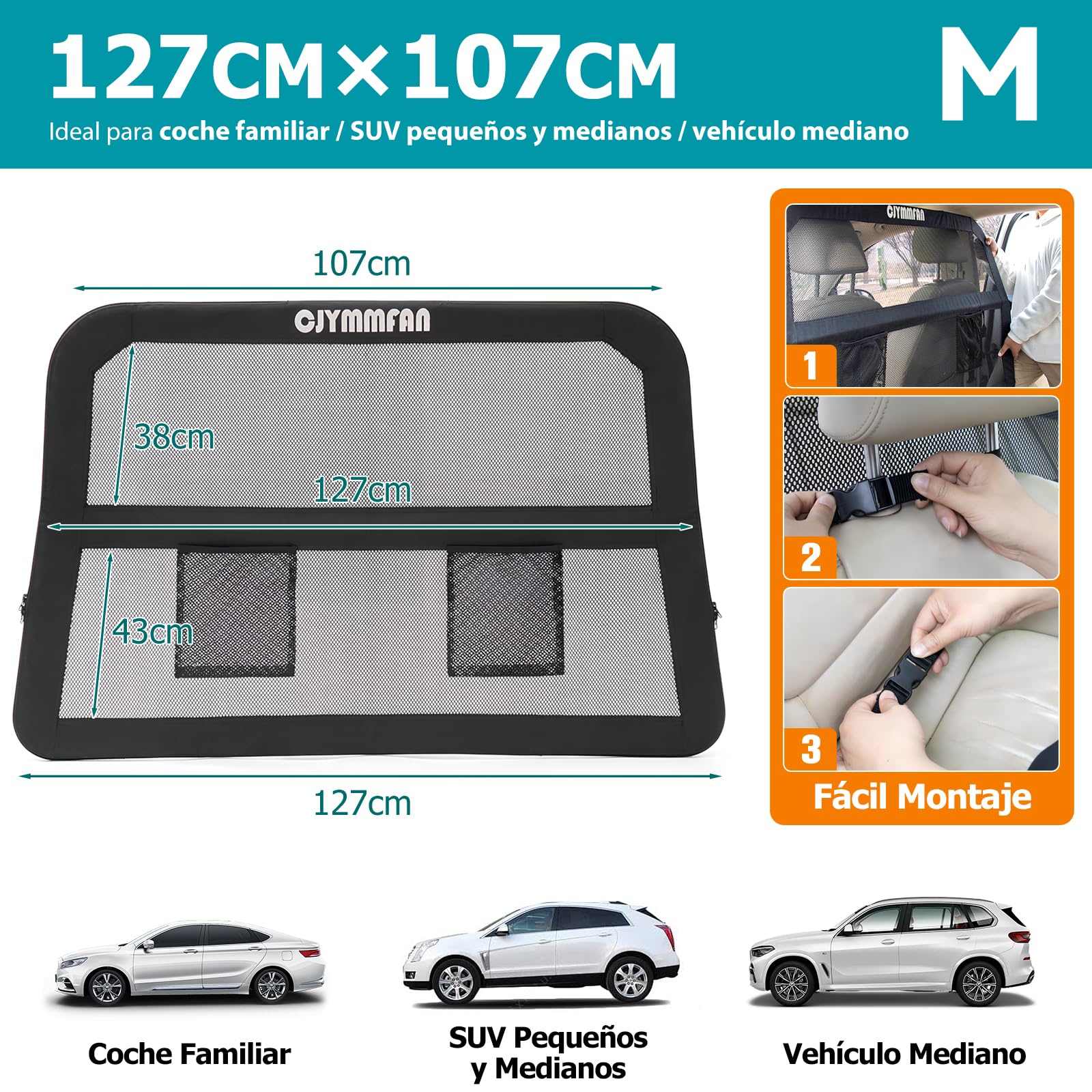 Barrera Protectora para Perros para Asiento Trasero y Maletero con Cubierta Más Ancha, Ajuste Universal para Coche y SUV, Rejilla Separadora para Perros con Red Transparente y Marco Metal Estable