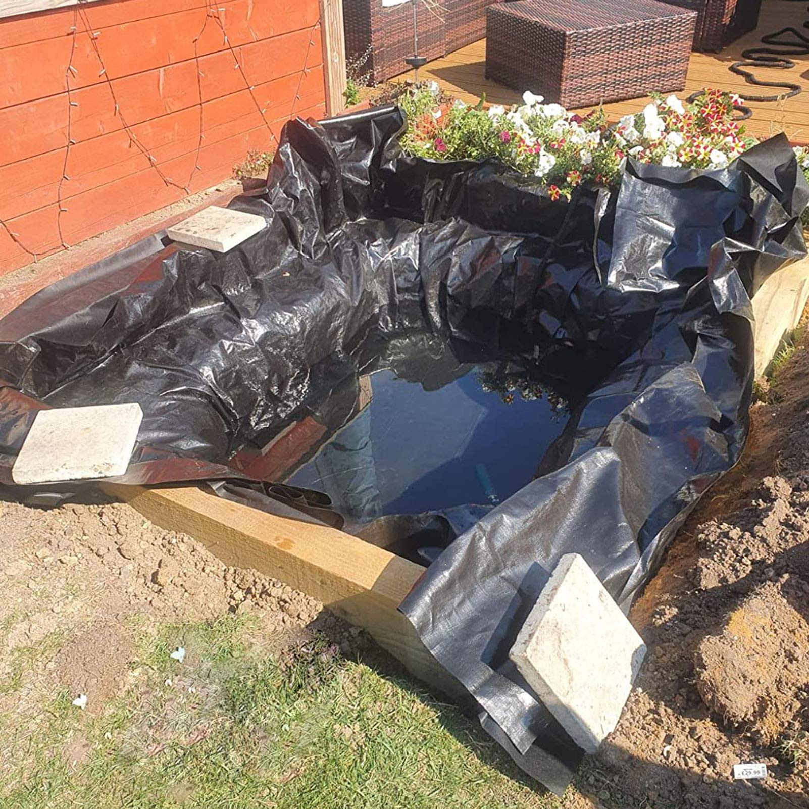 Genérico Revestimiento Flexible, Impermeable y precortado para estanques - Lámina paisajística Negra Resistente al desgarro para estanques de Peces, embalses y acuicultura - Solución Duradera para fu