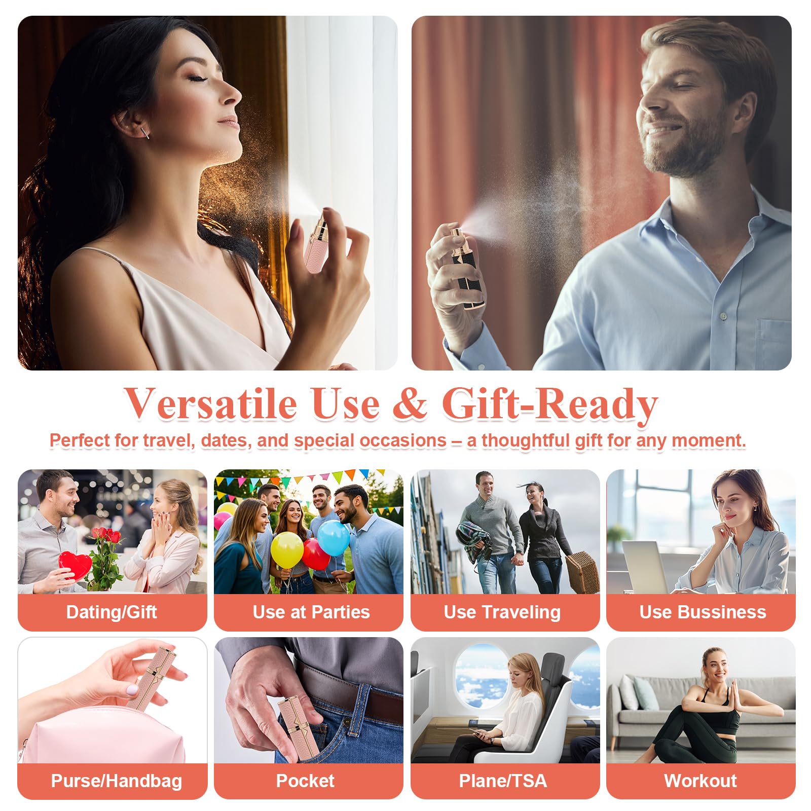 Bottiglia di profumo da viaggio ricaricabile, nebulizzatore fine, riempimento inferiore, guscio in vera pelle, approvato TSA, per rinfrescarsi e viaggi quotidiani (rosso, 10 ml)