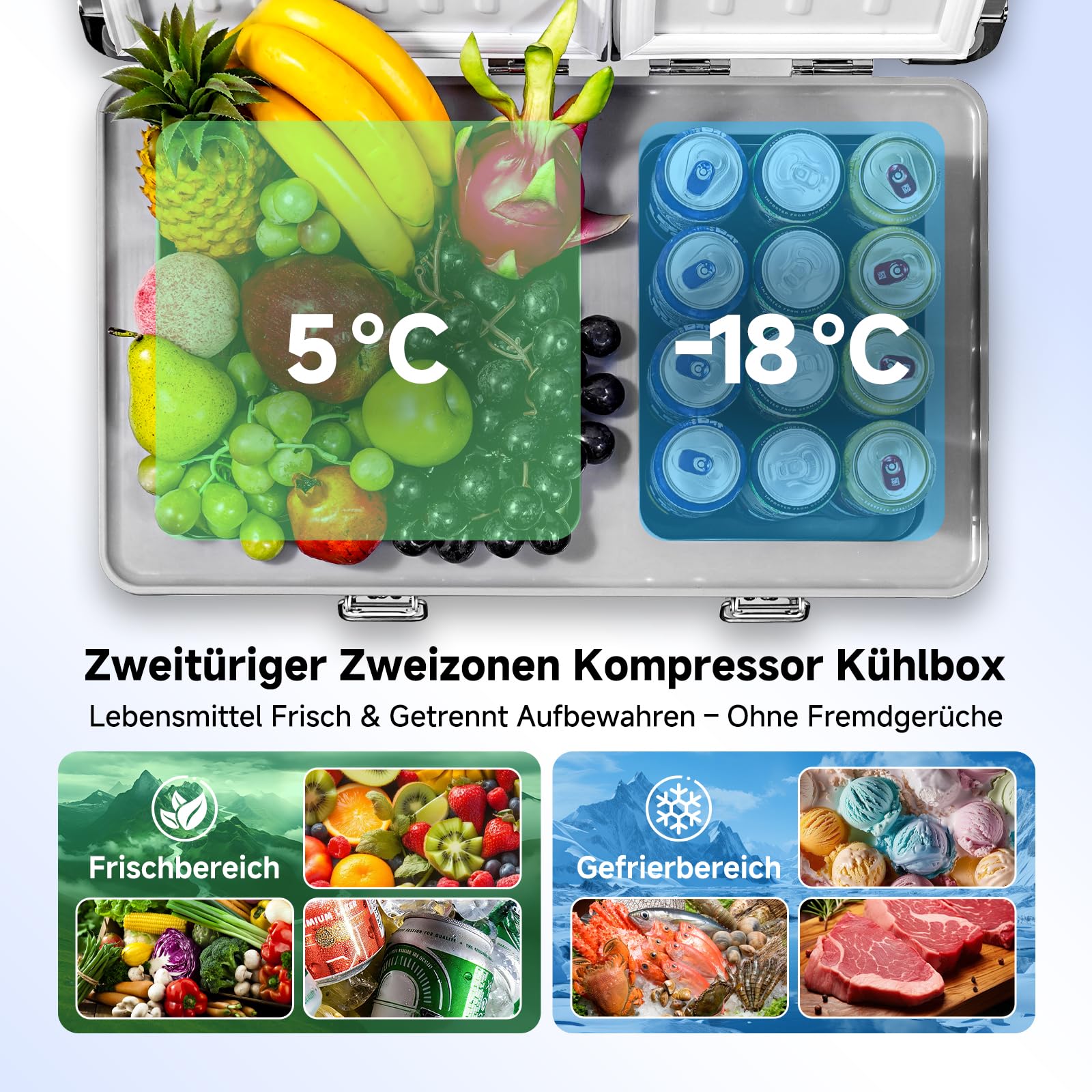 AAOBOSI Kompressor Kühlbox 40L Dual Zone -20°C bis 20°C Aluminium 12V 230V Auto Kühlschrank