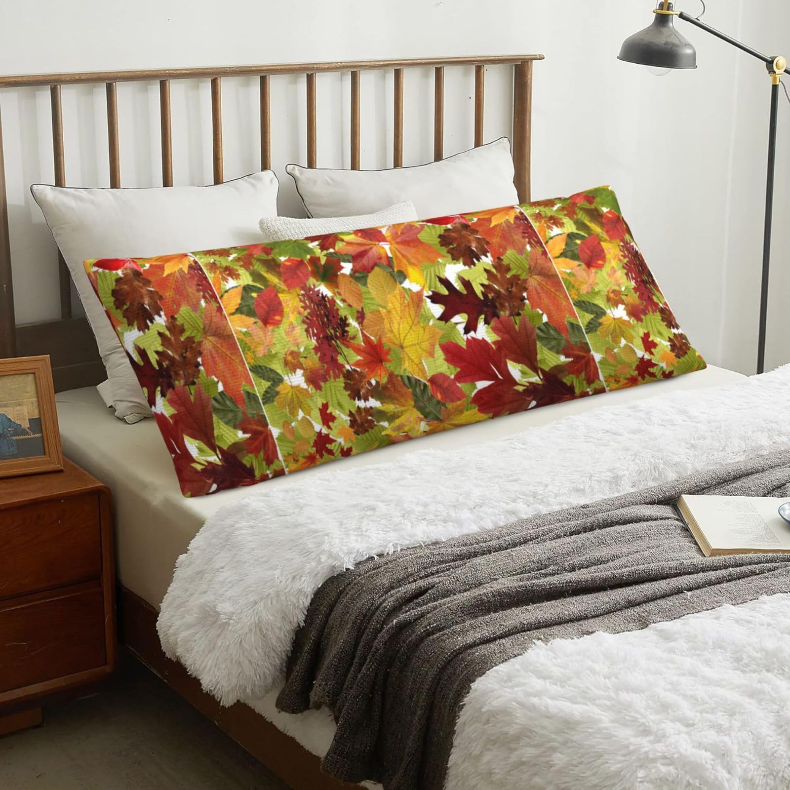 Autumn Fall Leaves, Body Pillow Cover with Zipper,Long Body Pillowcase 20 x 60 in