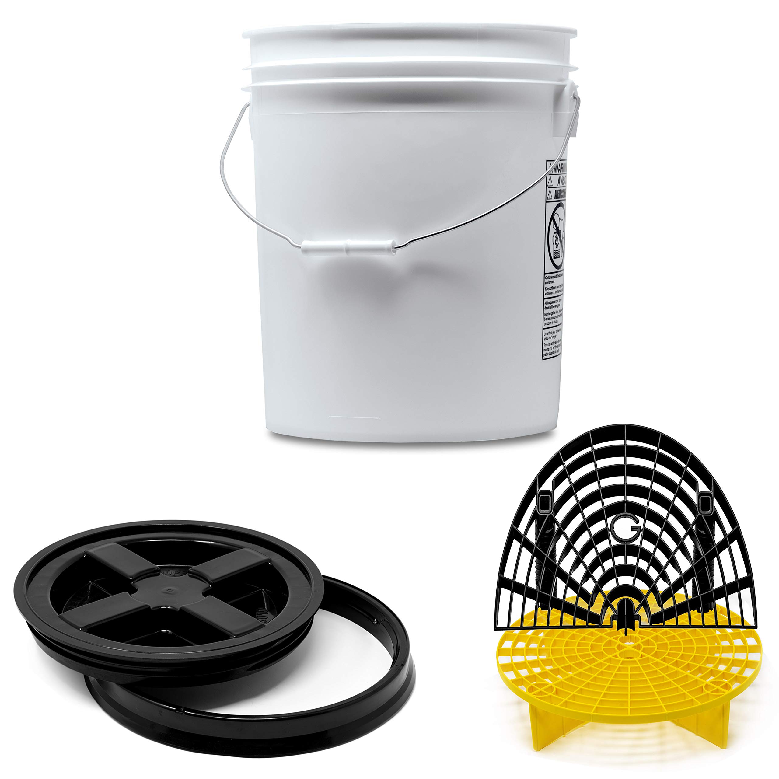 Detailmate professionelles Wasch Eimer Set: Magic Bucket Wascheimer 5 GAL (ca. 20 Liter), Gamma Seal Eimerdeckel schwarz, GritGuard Schmutz Einsatz gelb, GritGuard Washboard schwarz