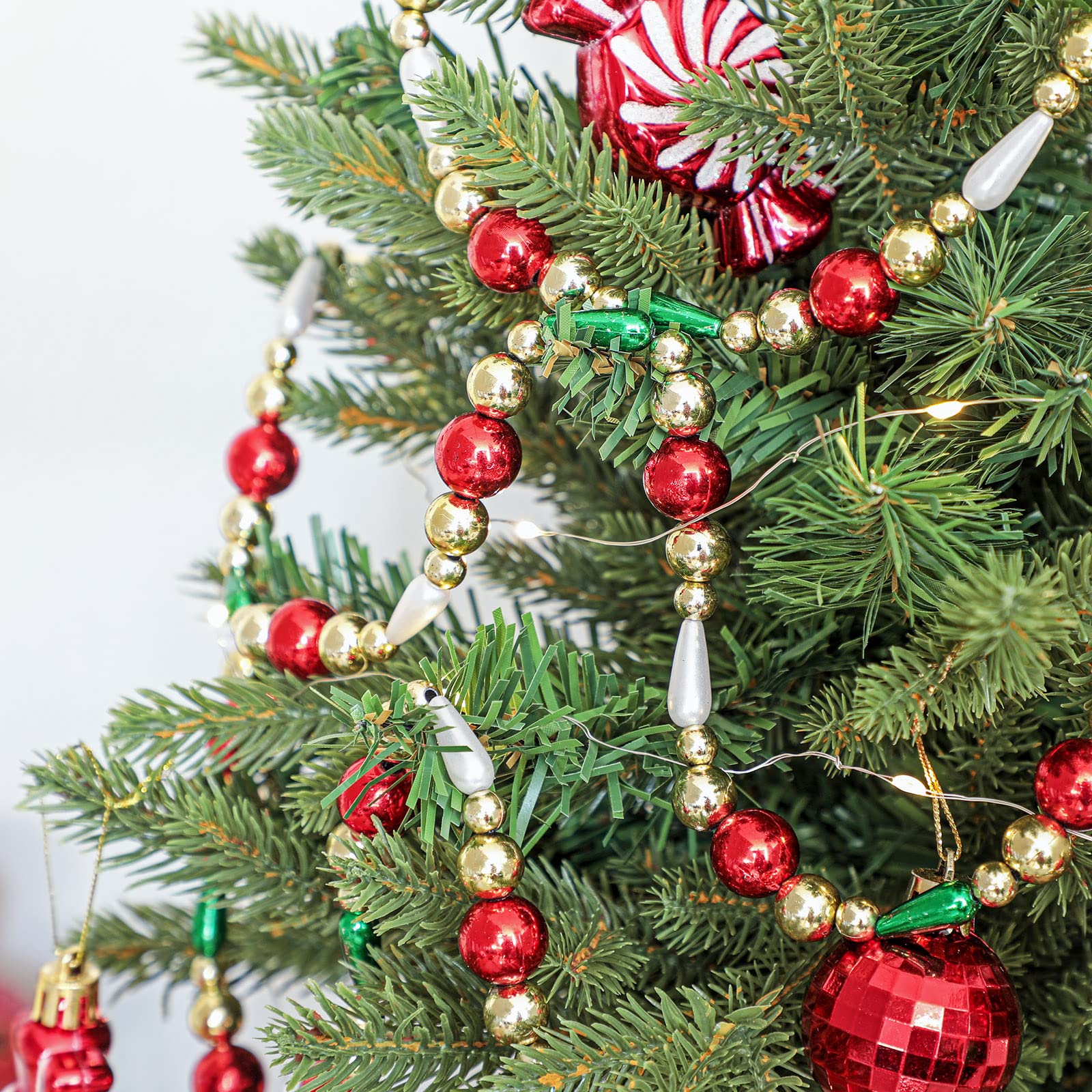 2 Stück Weihnachtsgirlande 2 m Weihnachtsperlengirlande Kunststoff Perlen Weihnachtsbaum Dekor Perlen Girlande für Weihnachten Party Supplies Urlaub Gastgeschenke Bauernhaus Wand Treppe Kamin