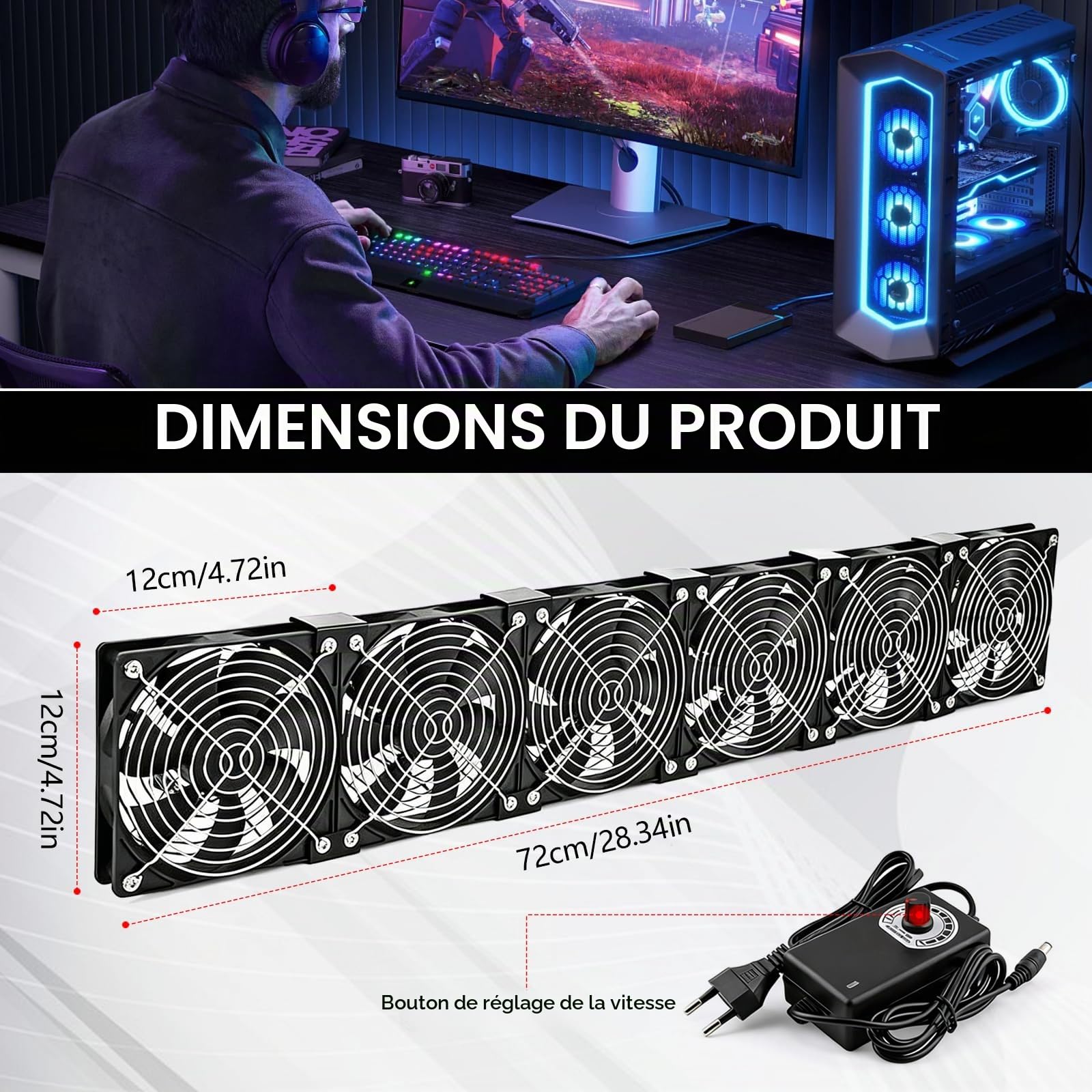 Ventilateur, Ventilateurs de Boîtier 120 mm 230 V avec Prise Secteur et Variateur de Vitesse Ventilo pour PC 3 000 tr/min pour Serveurs Ordinateurs et Refroidissement de Fenêtres (6, Noir)