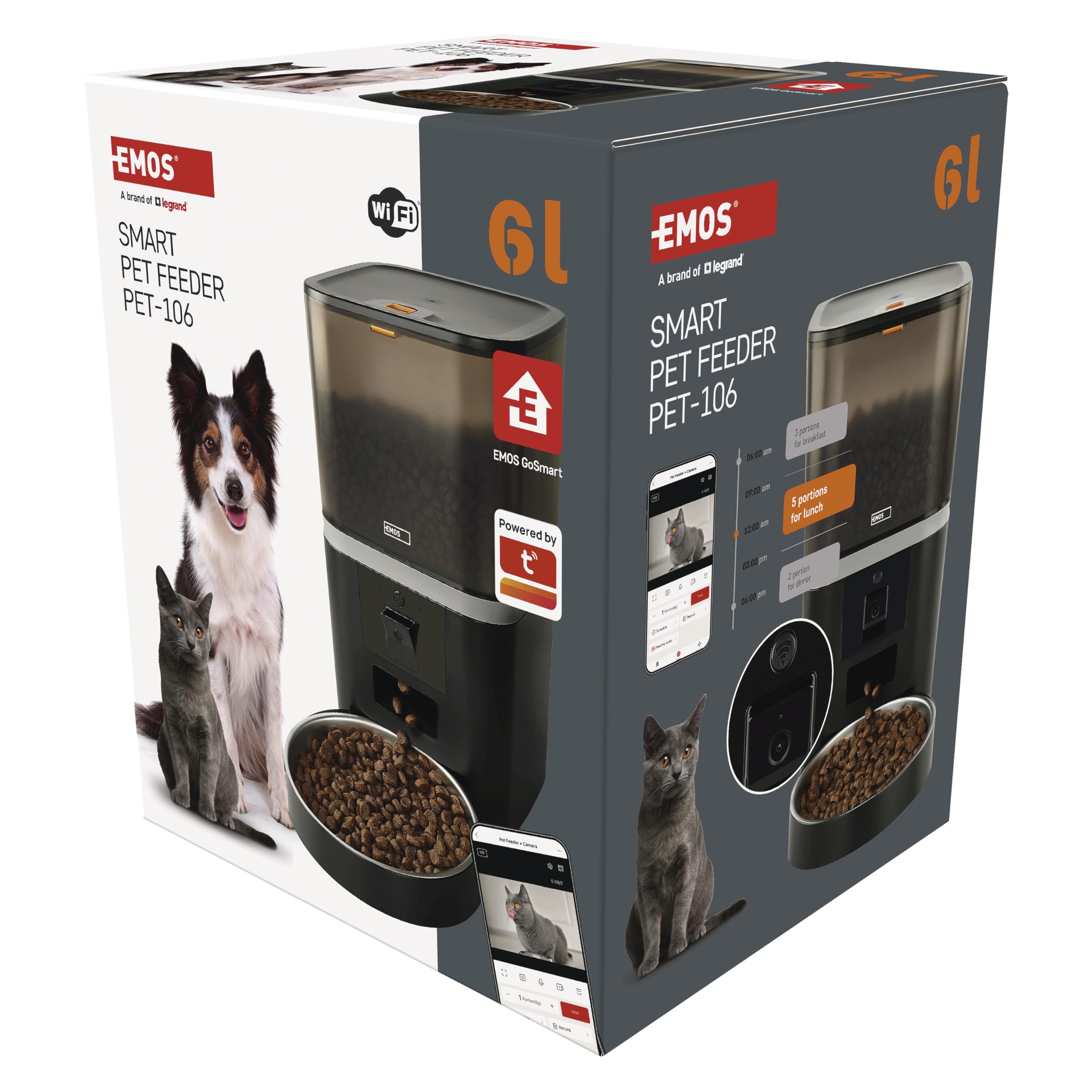 EMOS - GoSmart Mangiatoia automatica da 6 l con fotocamera - Distributore di cibo WLAN Pet Care con app - Cibo secco per gatto e cane con programmazione, registrazione vocale, dosaggio da 1 a 12 pasti