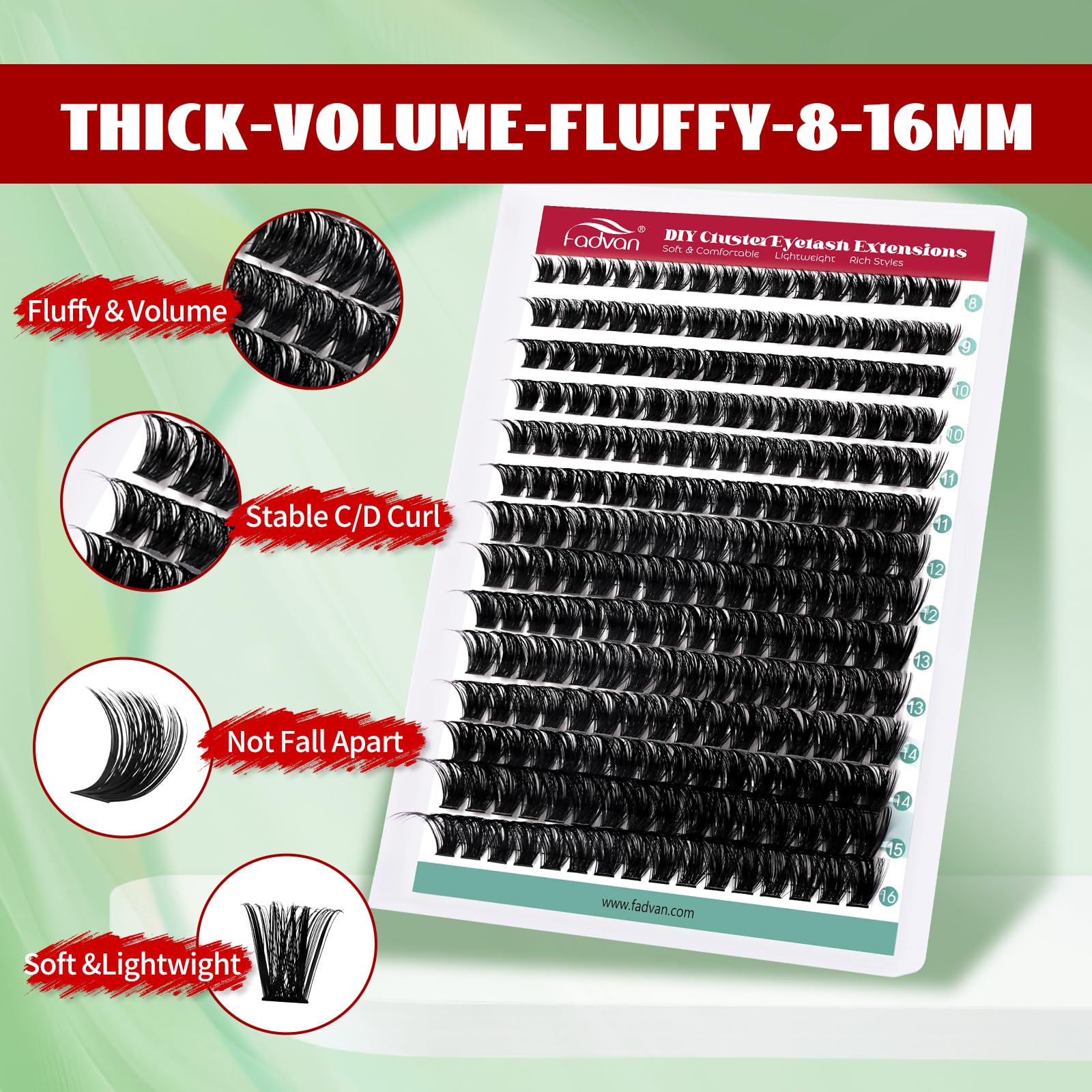 FADVAN Ciglia Finte Ciuffetti - 280pcs Extension Ciglia Fai Da Te Curvatura D Ciglia Naturali - Lash Clusters (100P-0.07D, Mix 8-16mm)