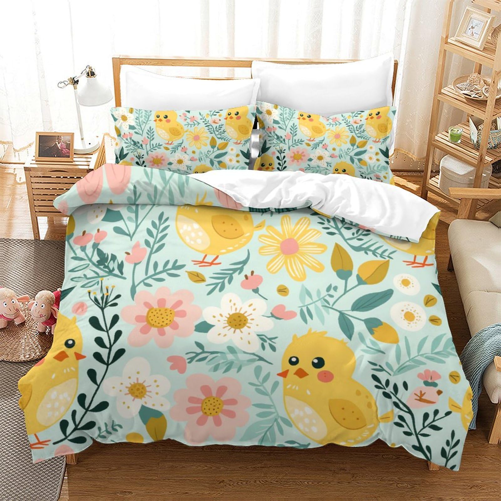 Parure de lit oiseaux microfibre super king avec housse de couette 260x220cm pour lit adulte