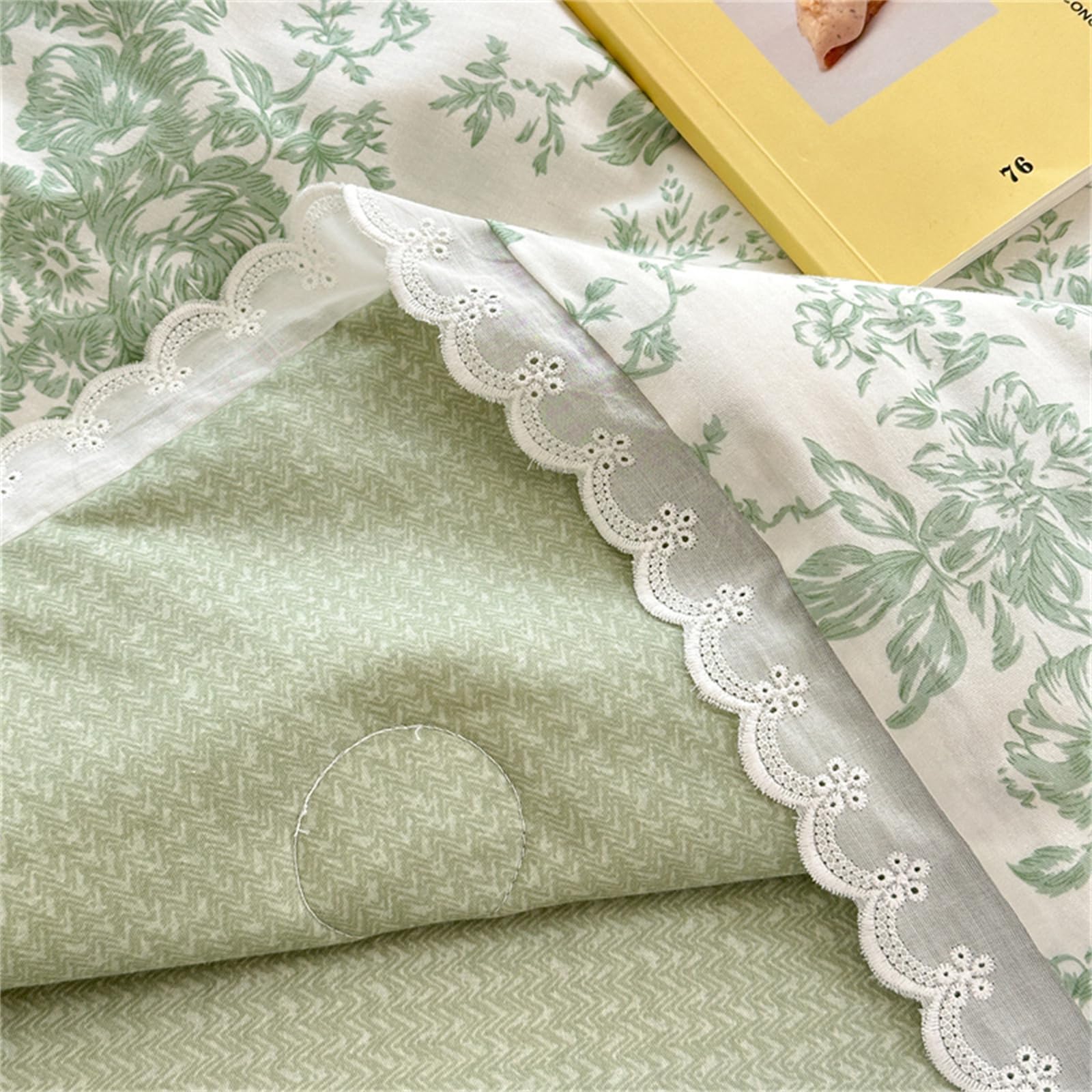 Fansu 100% Algodón Colcha Acolchada Fina Suave Cubrecama Rellenos Finos Toda Temporada Edredón Colchas Bouti Cama 90/135/150, Manta para Sofa Encaje Blanco (Enredaderas Verdes,200x230cm)