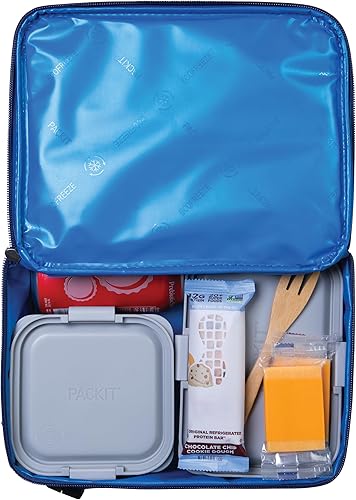 Miniatura 5 de PackIt Lonchera clásica congelable, azul verdadero, fabricada con tecnología EcoFreeze, plegable, reutilizable, cierre de cremallera con bolsillo