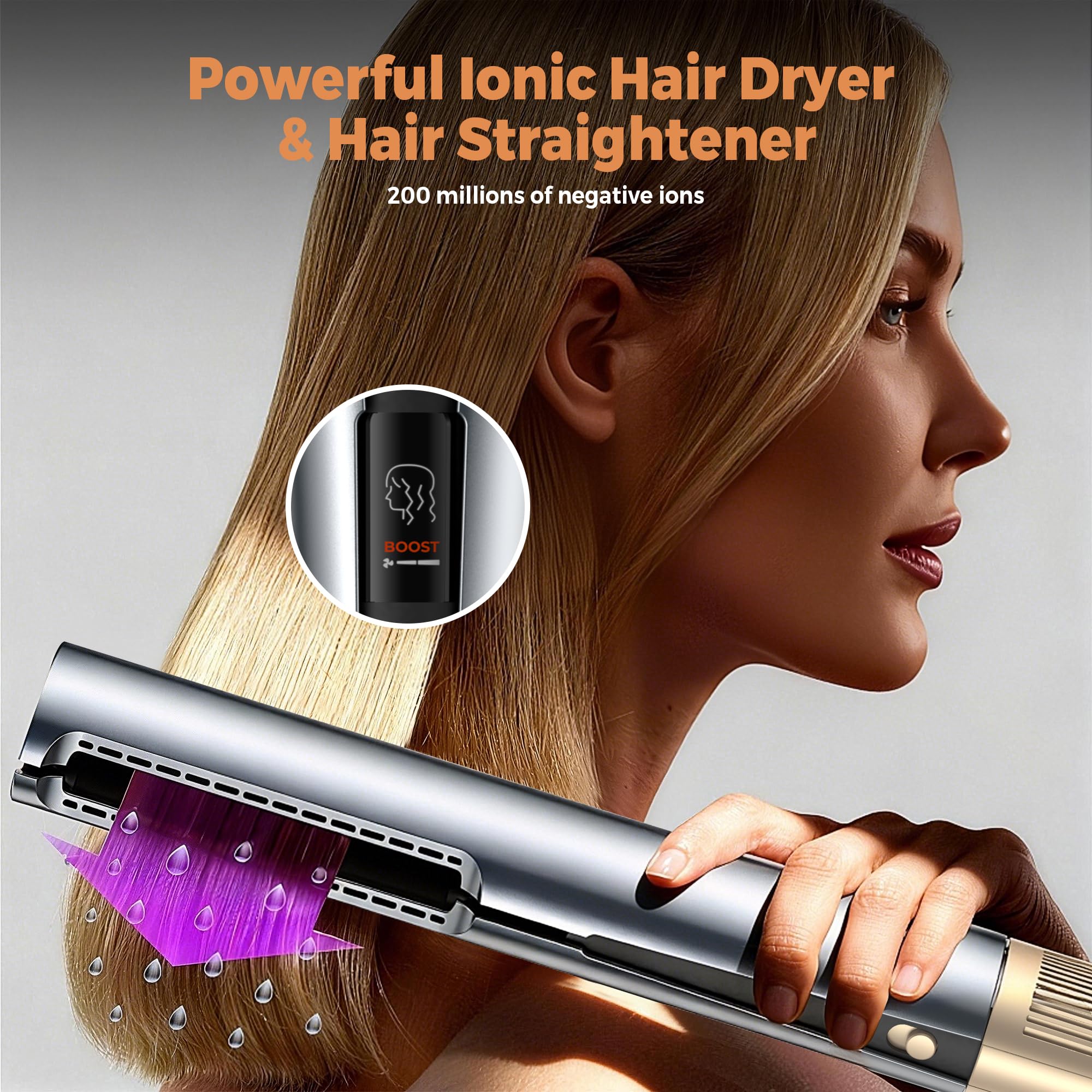 OKWRAP Air Straightener 2 en 1 Seche Cheveux Lisseur Ionique 1600W