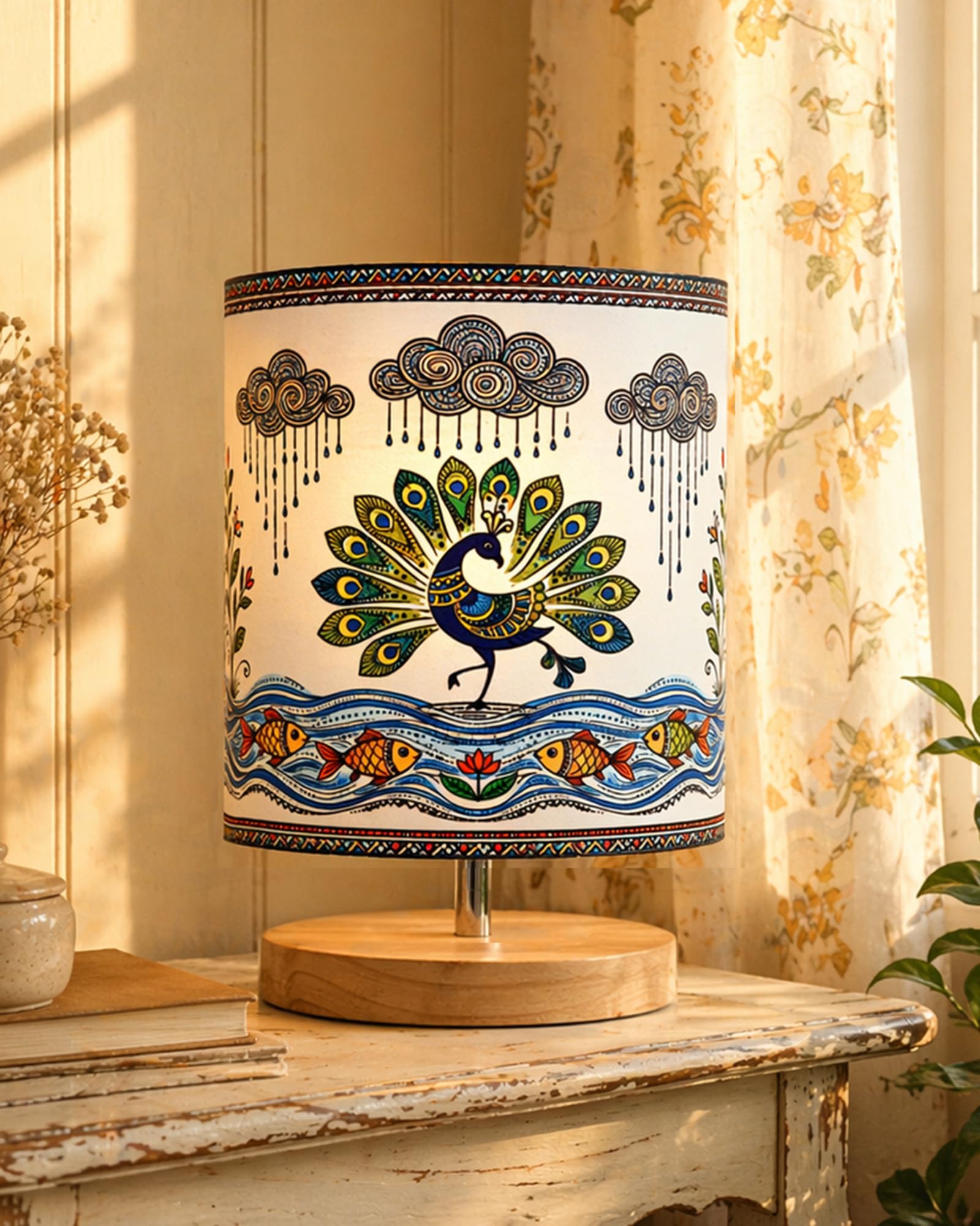 Homesake Pine Table Lamp - Indian Art Shade -11