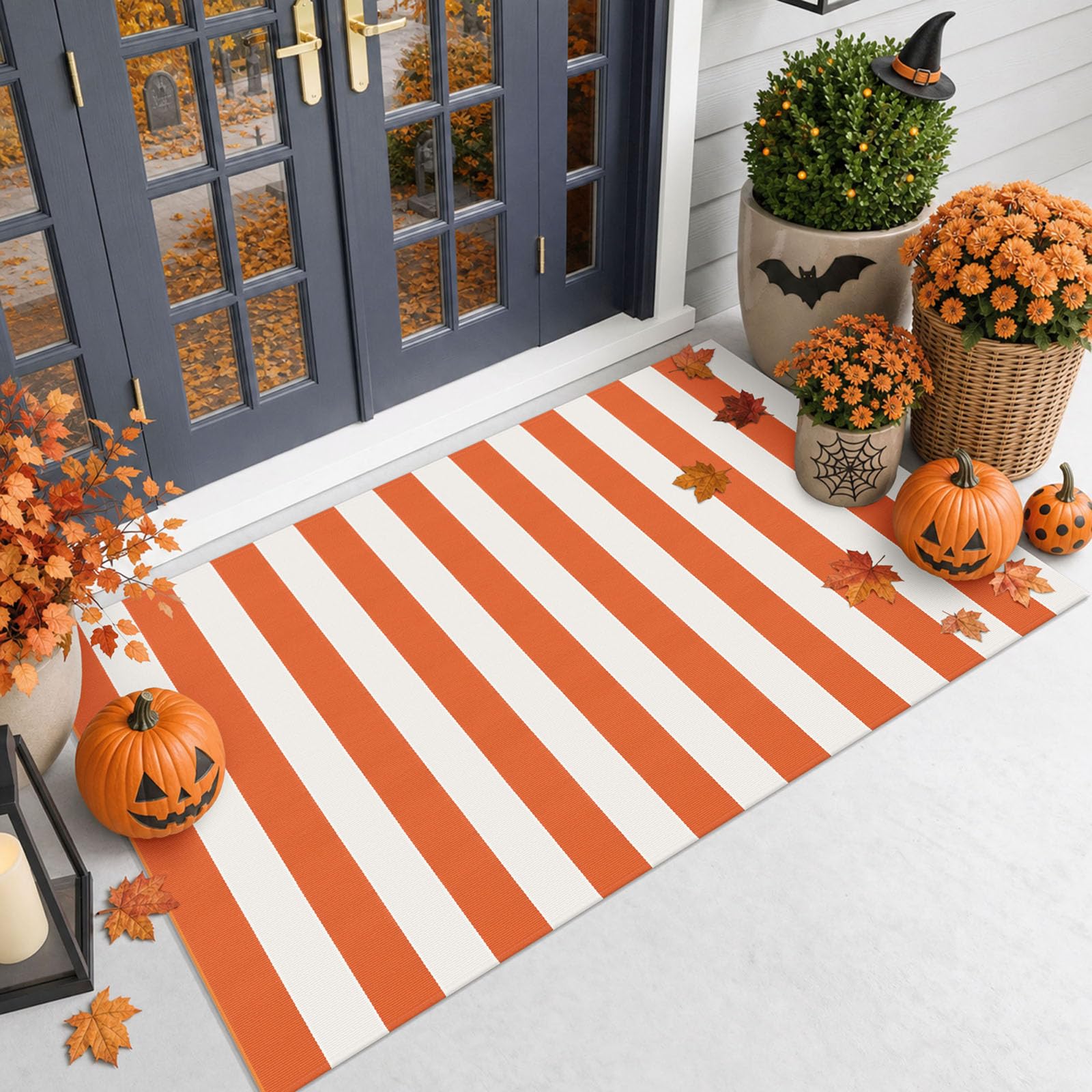 Black & White Striped Rug - Entryway Mat -19