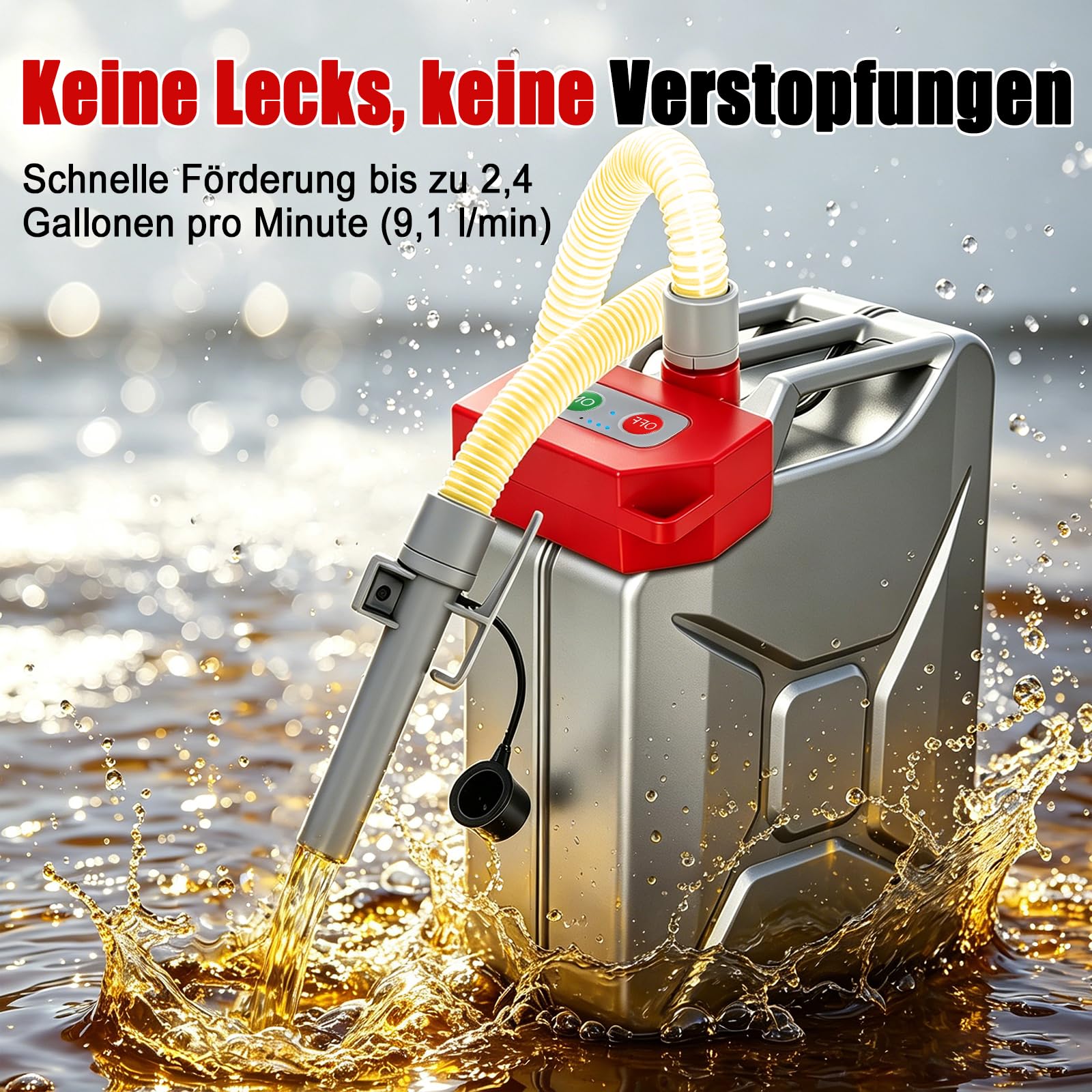 Kraftstoff Umfüllpumpe mit Auto-Stopp-Sensor,Aufladbare tragbare Dieselpumpe, Elektrische Transferpumpe mit 1.8M Schlauch, Dieselpumpe für Benzin, Diesel,Wasser und Öl