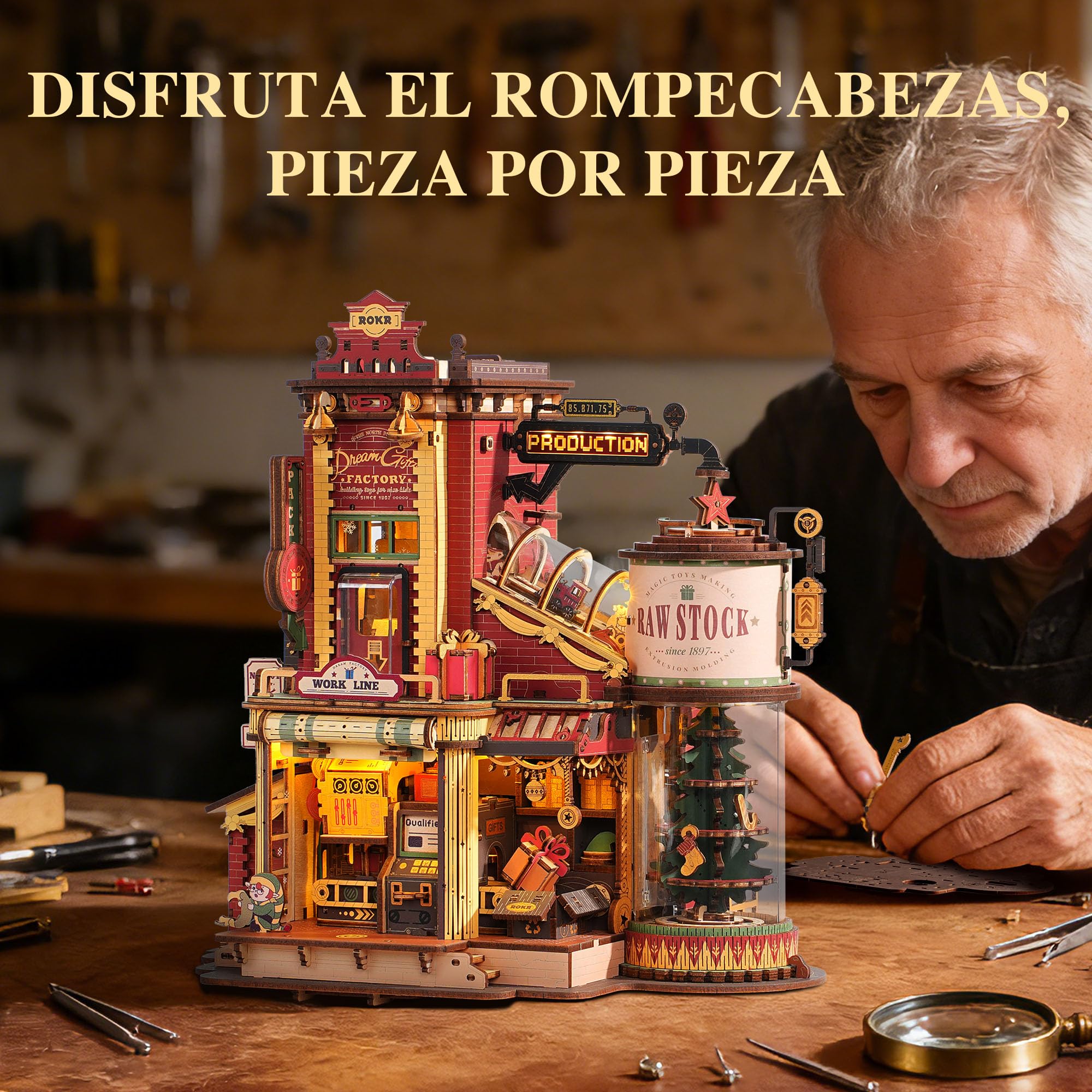 ROKR Puzzle 3D Madera Dream Gift Factory Maquetas para Construir Adultos Regalos de Pascua Navidad Caja de música EAB01