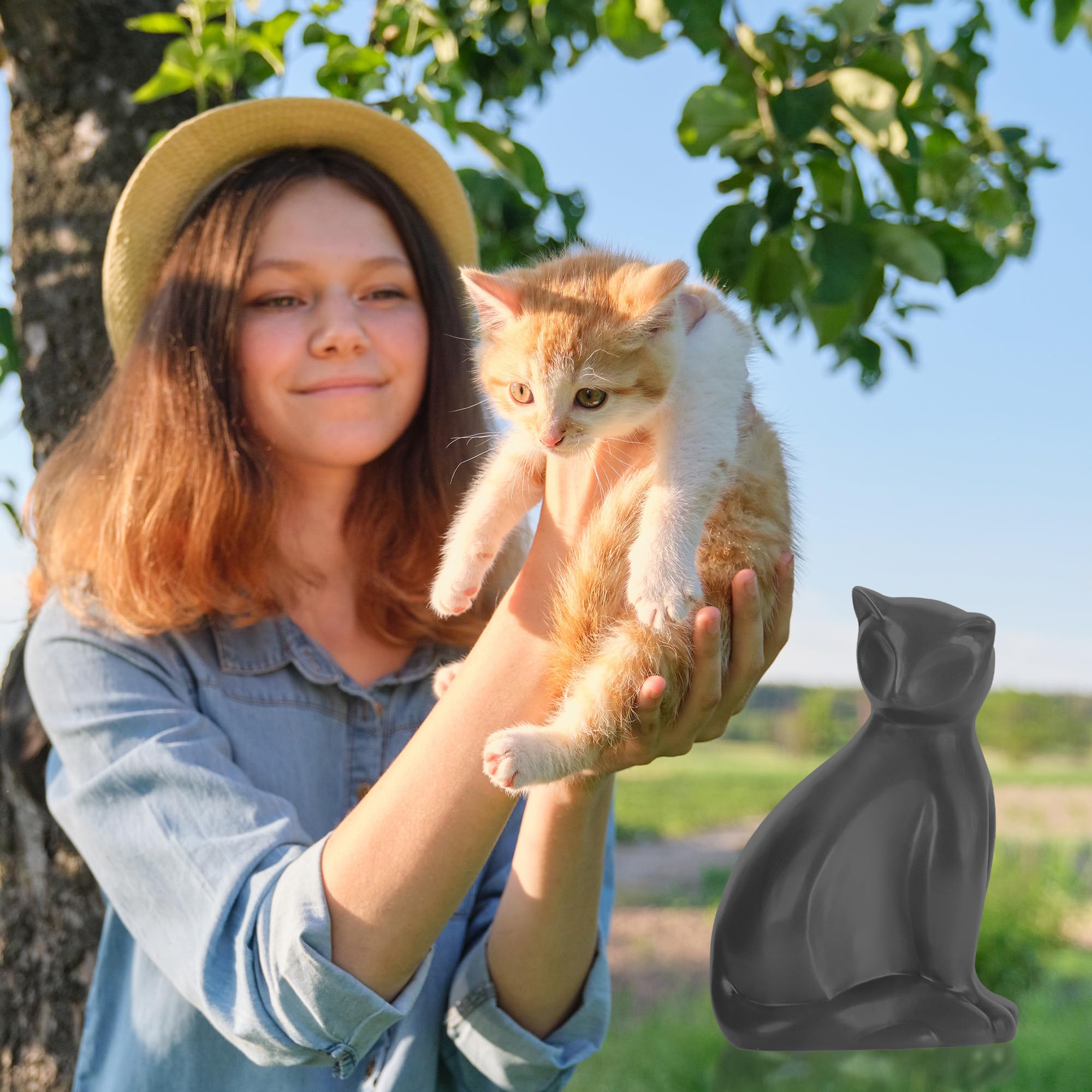 Urna in ceramica per gatto, scatola di cremazione decorativa per animali domestici marrone 4 kg