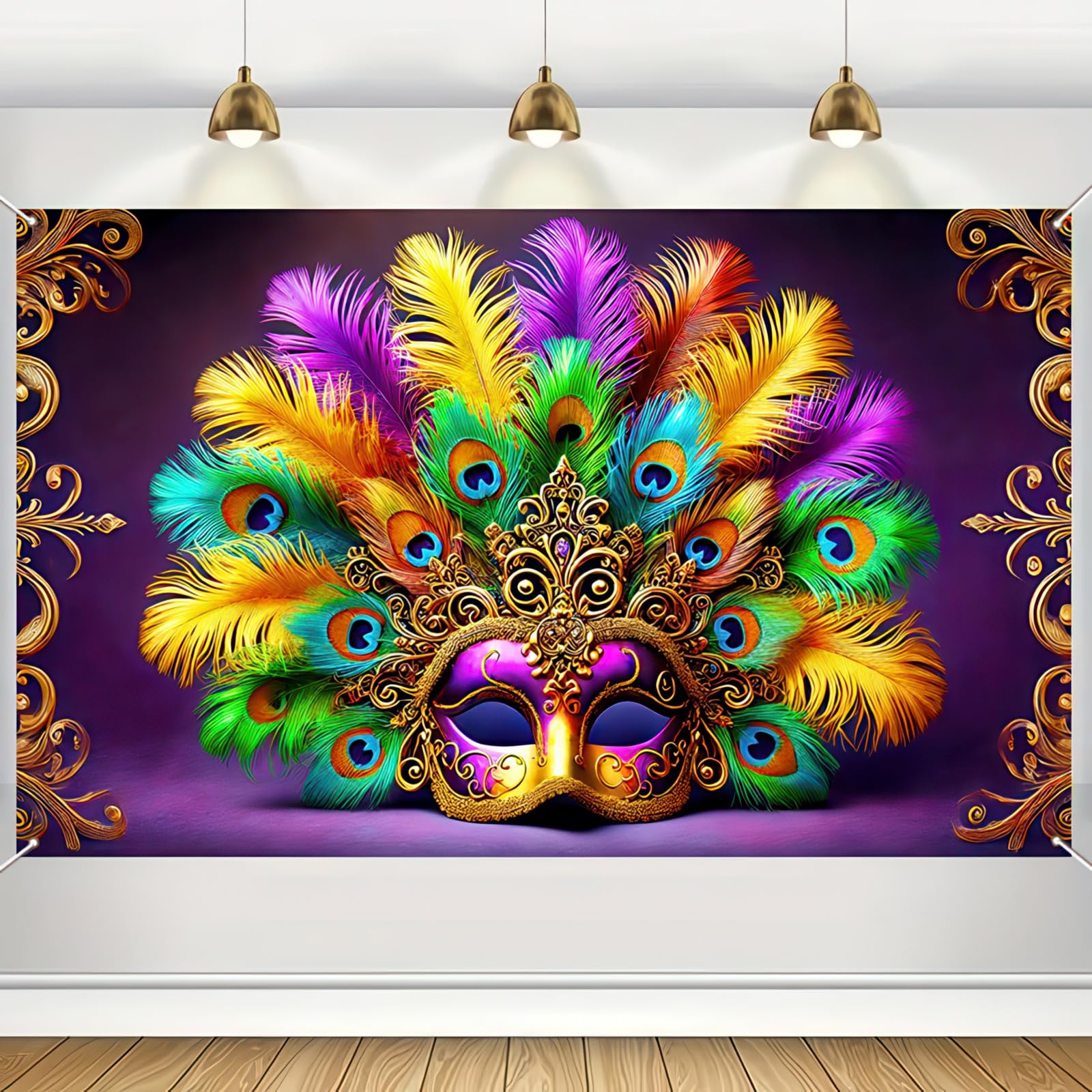 Purple Mardi Gras Backdrop Masquerade Party Decorations Banner Mardigras Carnival Celebration Party Photo Booth Photography Background New Orleans Masquerade Party Supplies 71 x 43 inch