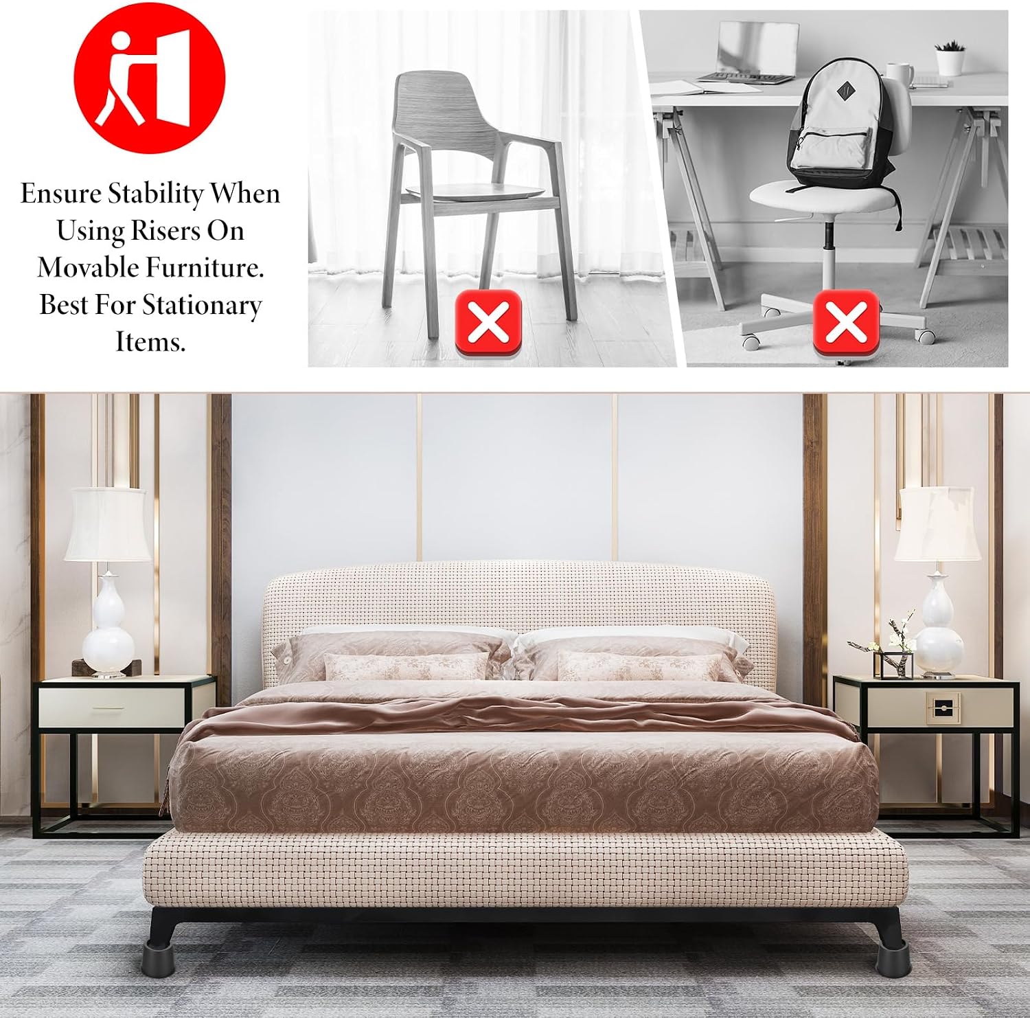 6 Pack Round Bed Risers 4 Inch Heavy Duty, Black Bed Lifts Risers Support up to 3300 Lbs Furniture Risers for Bed Desk Table Sofa Couch