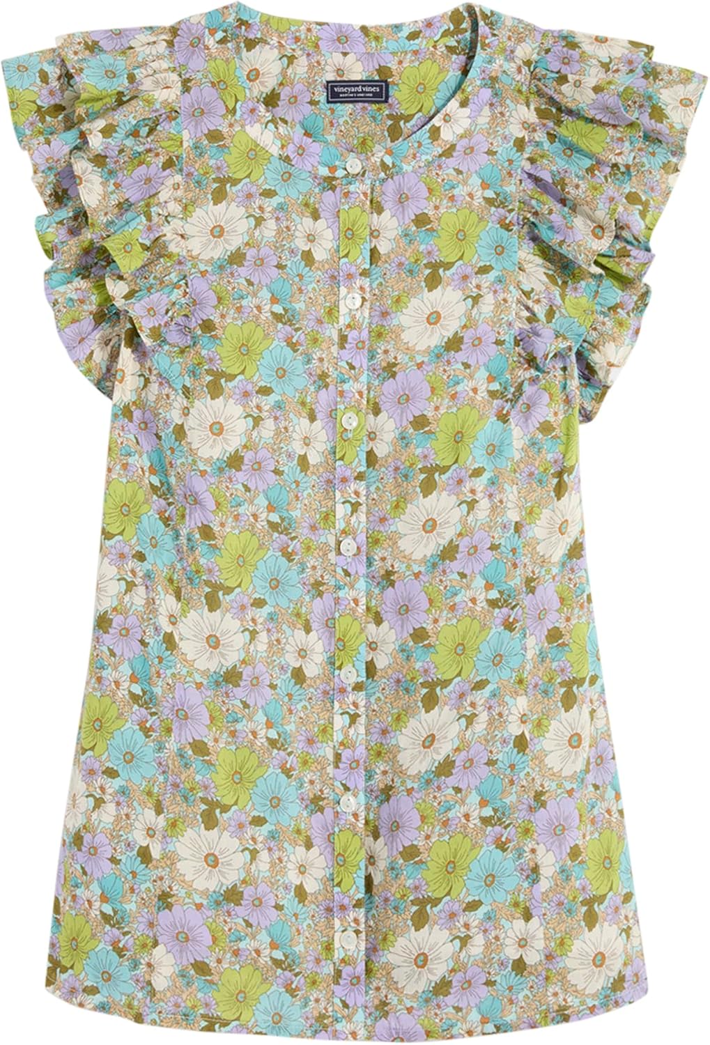 Vineyard Vines Womens Button-Front Flutter-Sleeve Top