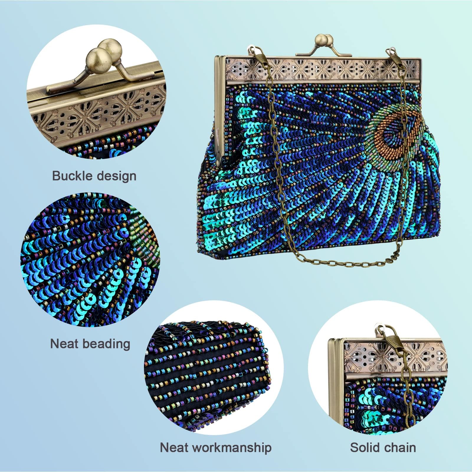 Bolso de noche para mujer, de lujo, pavo real, bolso de noche, bolso de boda, bolso de mano, bolso de mano