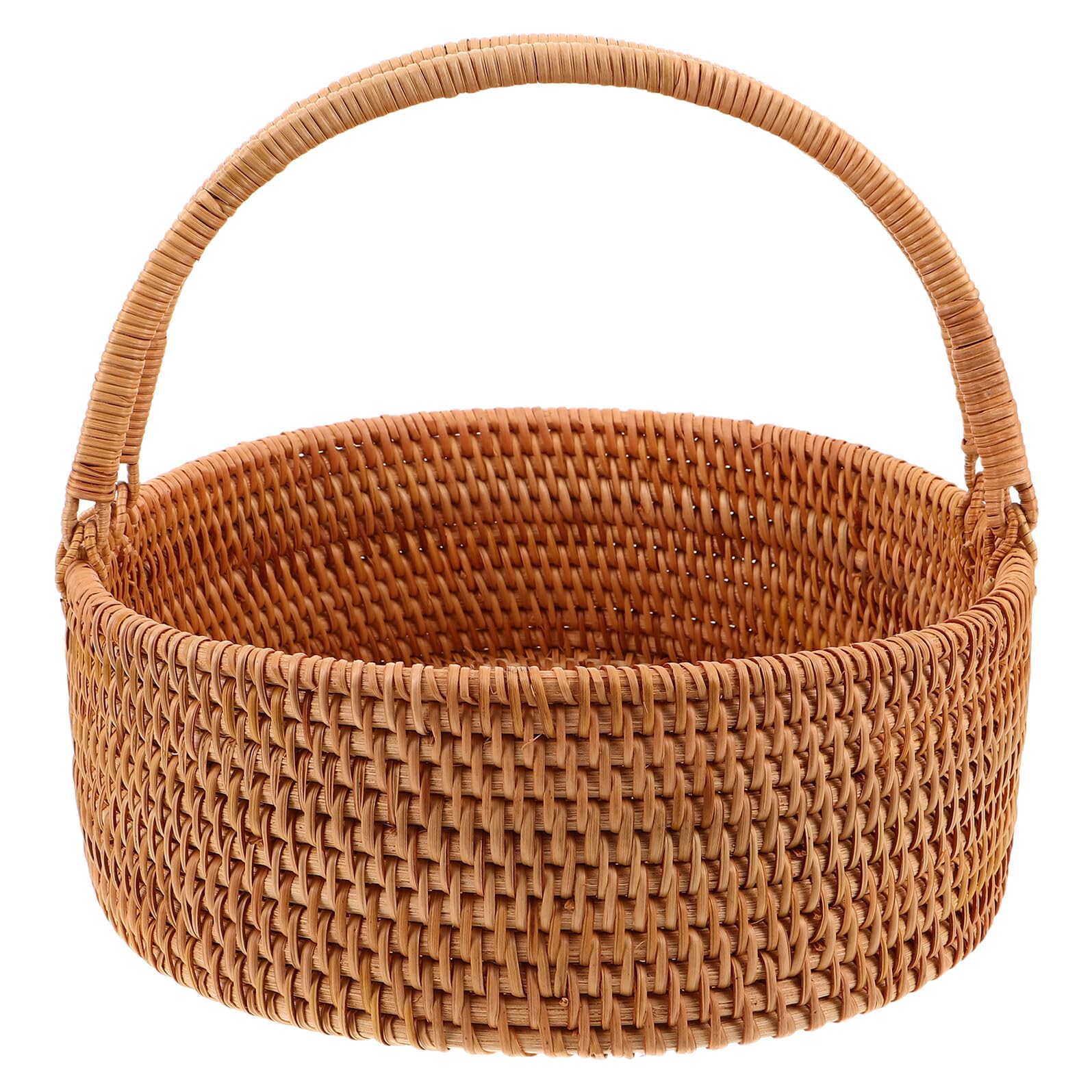 jojofuny Cesta de Ratán Tejida Mano con Asa Cesta de Almacenamiento Natural para Frutas y Picnic Resistente y Fácil de Limpiar para Organización del Hogar y Eventos al Aire