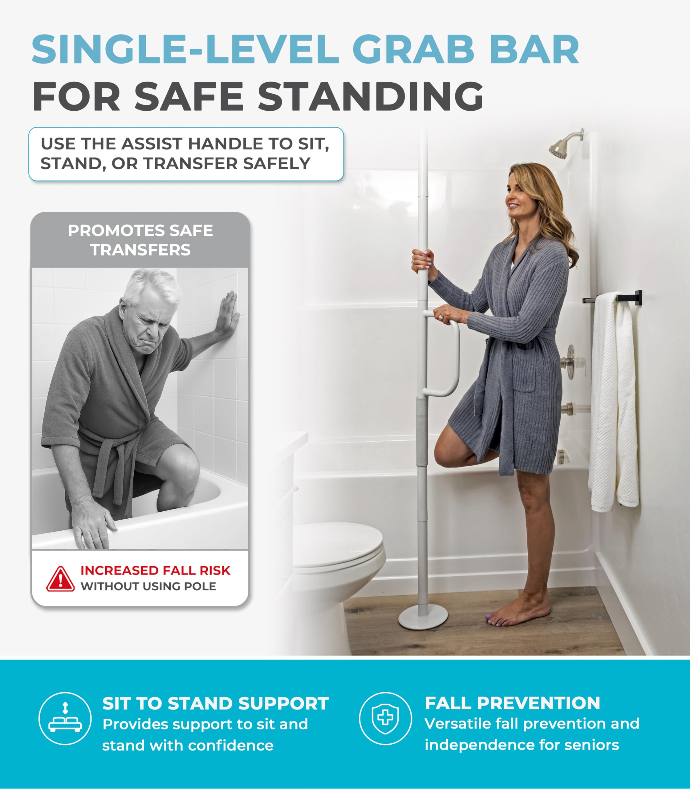Able Life Universal Floor to Ceiling Grab Bar, Barra de Asistencia para Personas Mayores, Barra de Apoyo Baño, Barra Banera Seguridad, Asidero Baño