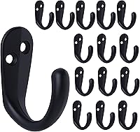 IBosins 15-Pack Black Single Prong Wall Mounted Coat Hooks - Heavy Duty Zinc Die Cast for Towels, Robes, Bags, Hats (30 Screws Included)