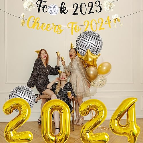 Miniatura 4 de Decoraciones de Feliz Año Nuevo 2024  Globos dorados de 40 pulgadas, decoraciones de Año Nuevo, decoraciones de Año Nuevo, carteles de felicitación