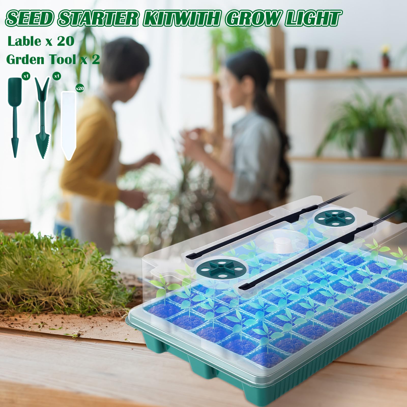 FillTouch Lot de 2 plateaux de démarrage de semences à 80 cellules avec 4 plateaux de démarrage de semis avec dôme d'humidité et 80 granulés de tourbe pour semis de jardin