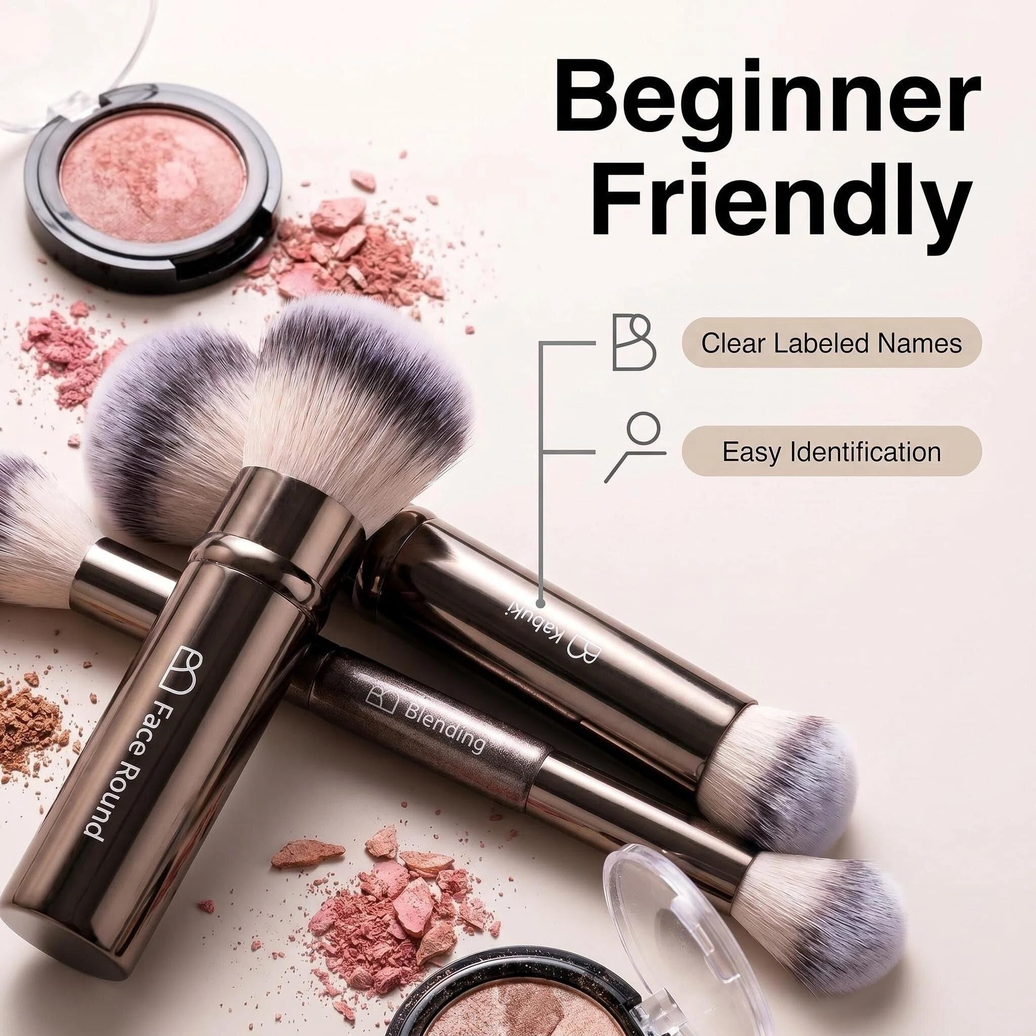 BS-MALL Juego de 20 brochas de maquillaje Pro con estuche portátil, brocha para sombra de ojos, brocha correctora, brocha para rubor y brocha de base para viajes, uso diario y ocasiones versátiles