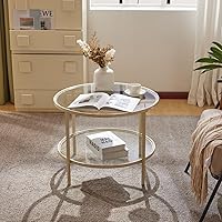 Vista 5 de VINGLI Mesa de Centro de Vidrio, Mesa de Centro Redonda de 25.6", Mesas de Centro de Vidrio Transparente para Sala de Estar, Mesa de Centro de 2