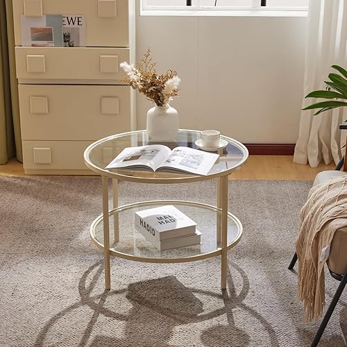 Miniatura 171 de VINGLI Mesa de centro de cristal, mesa de centro redonda de 30 pulgadas, mesas de centro negras para sala de estar, mesa auxiliar de vidrio Negro