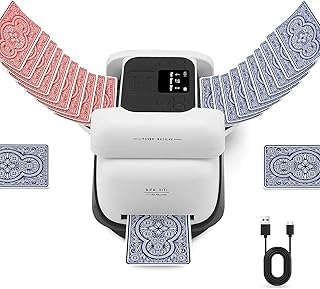 Automatischer Kartenmischer und Austeiler, 5 intelligente Modi, integrierter Würfelroller, wiederaufladbar, kompatibel mit 4 Kartendecks,Poker-, Blackjack- und UNO-Karten für 2-8 Spieler