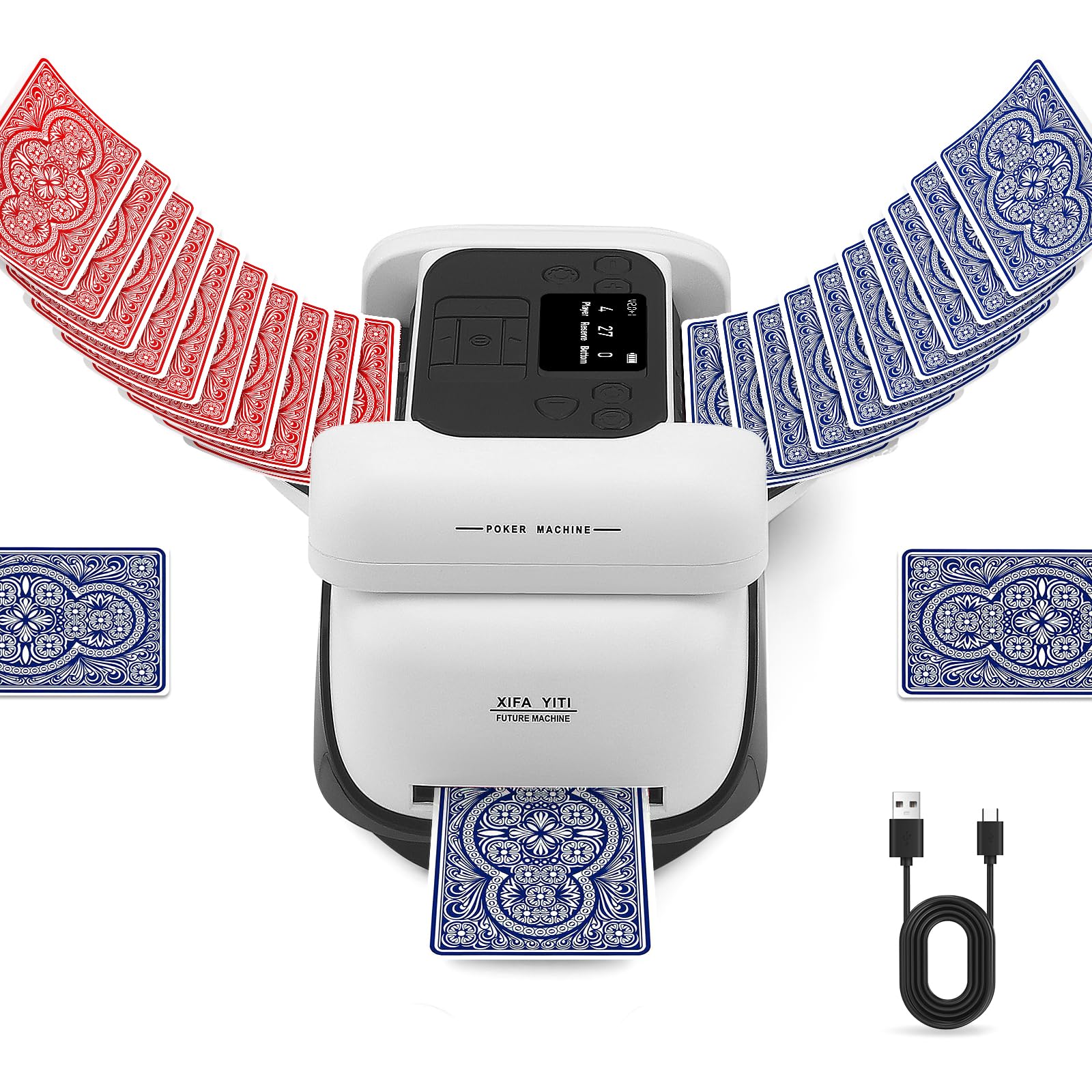 Mescolatore e distributore automatico di carte all-in-one, 5 modalità intelligenti, lanciatore di dadi integrato, ricaricabile, compatibile con carte da poker, blackjack e uno per 2-8 giocatori(2IN1)