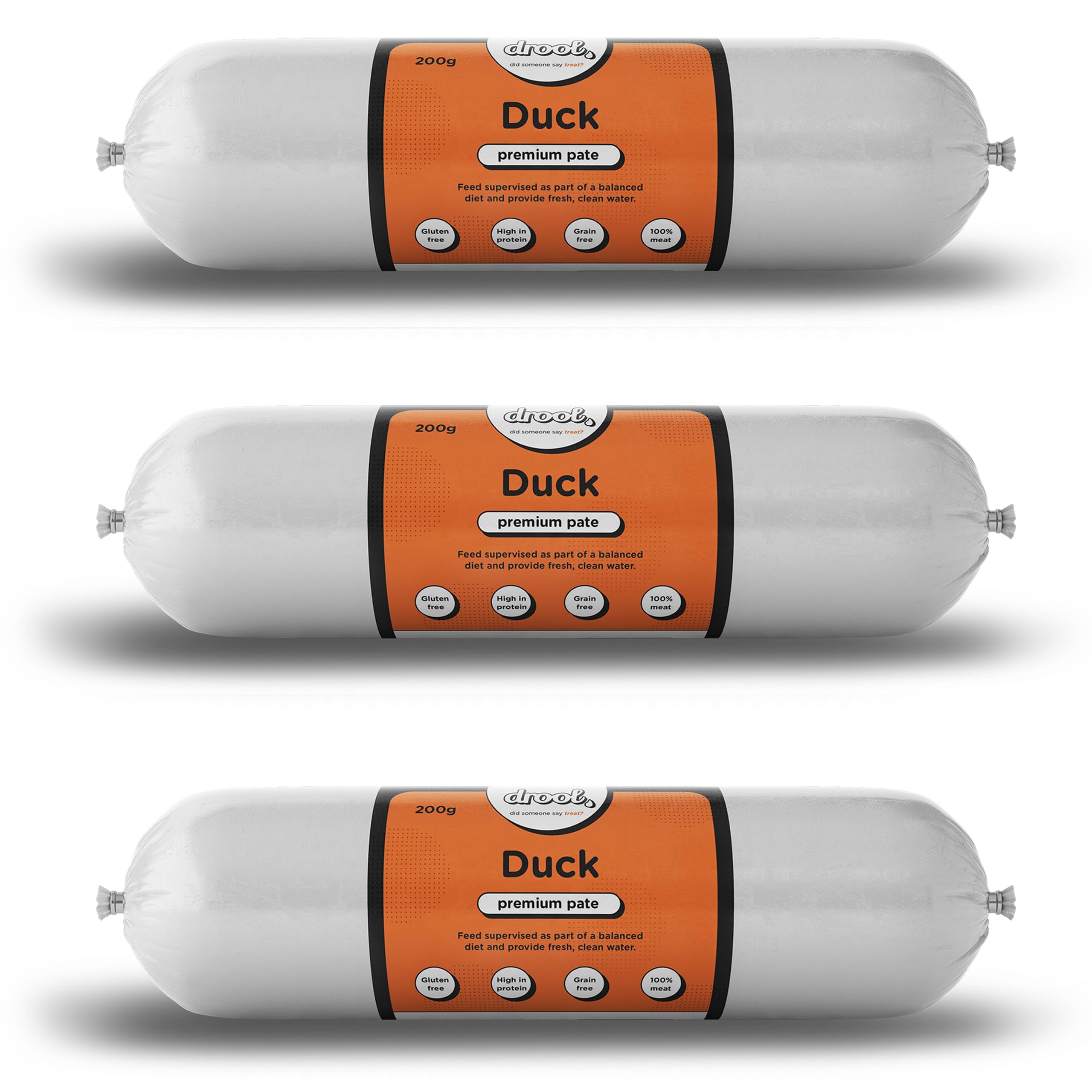 Drool Pet Products | Premium 3 x Duck Dog Pate Tube Roll | Grain-Free High Protein Dog Food | Triple Pack 3 x 200g โ image 1