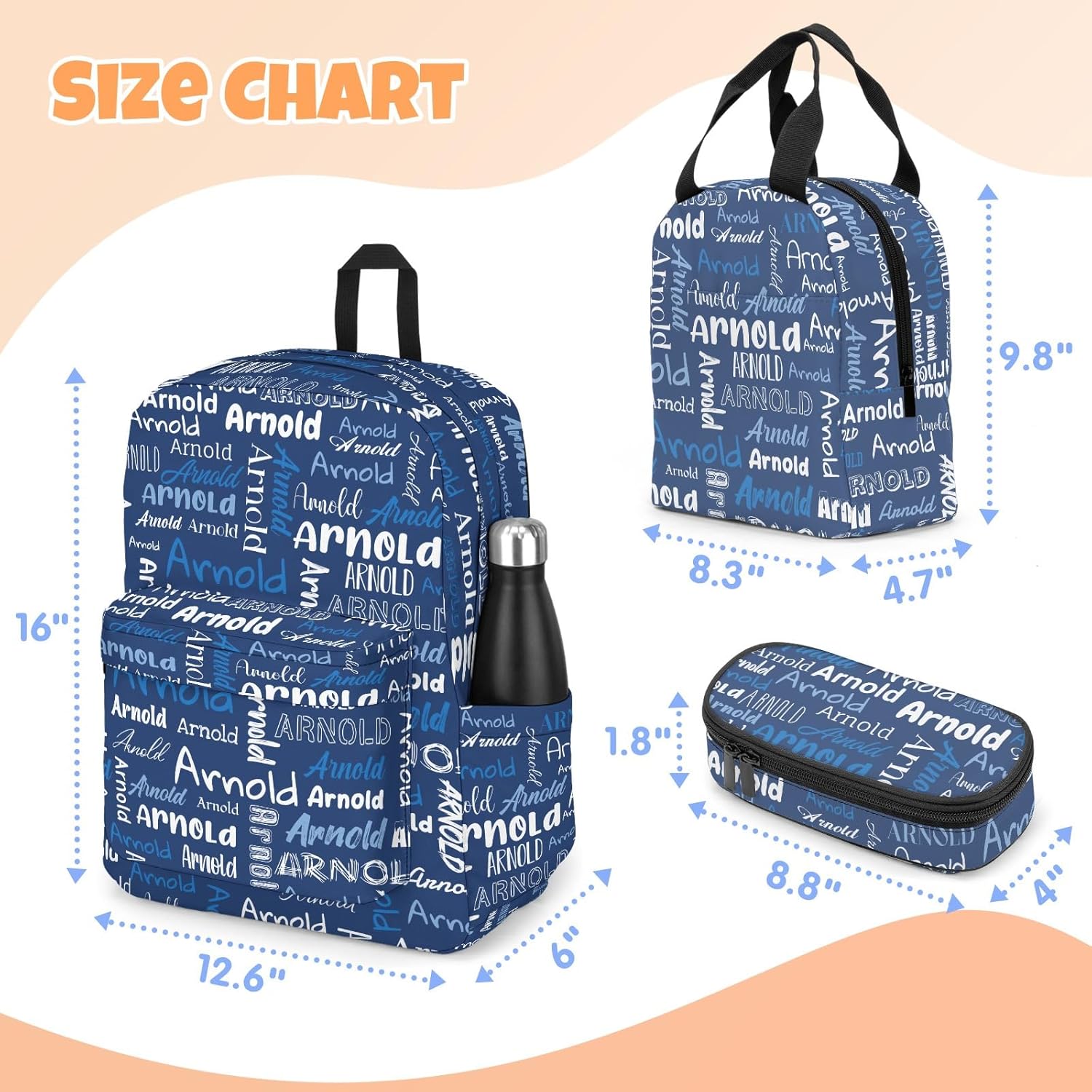 Voltexia Custom Backpack with Lunch Box Pencil Case 3Pcs Personalized BookBag School Daypack