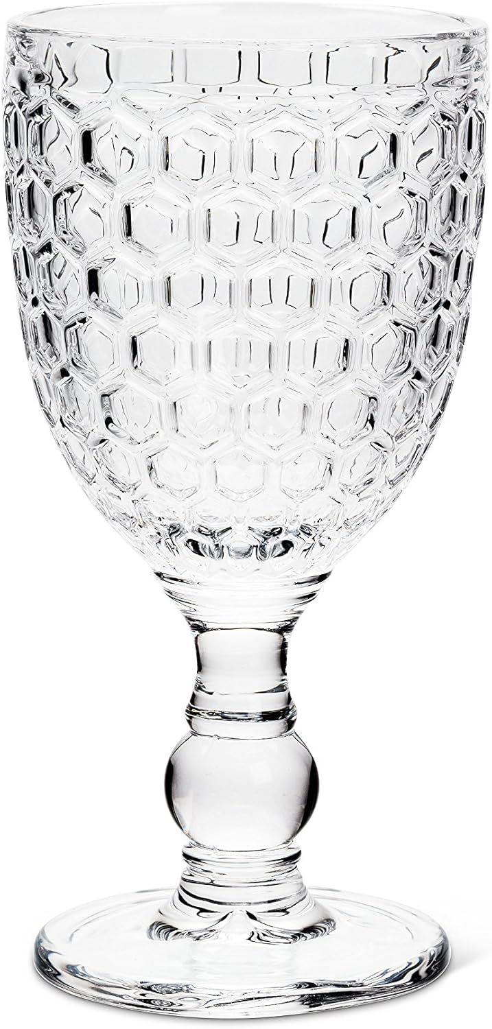 Abbott Collection Honeycomb Wine Goblet, Clear Glass - 8oz (6.5" H)