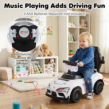COSTWAY 3 in 1 Ride on Push Car, Licensed Toyota Stroller Sliding Walking Car with Handle, Music, Safety Guardrail & Under-Seat Storage, Toddler Foot to Floor Slider for Boys Girls 1.5-5 Years (White)