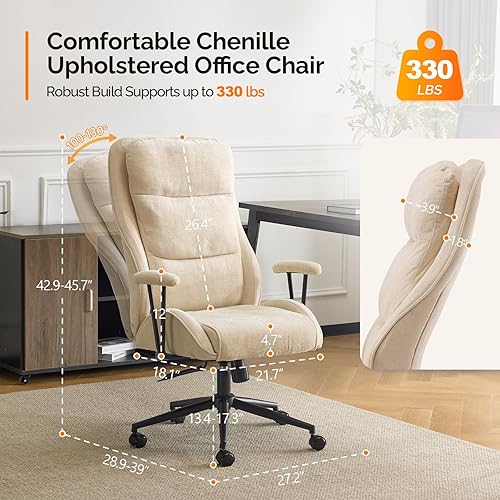 Miniatura 2 de VINGLI Silla de oficina ergonómica ejecutiva de felpilla con reclinable de 100-130, silla de escritorio con respaldo alto con base ajustable,