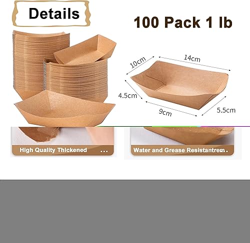 Miniatura 2 de Paquete de 100 bandejas de papel kraft de 1 libra, bandejas de comida de alta resistencia, desechables para papas fritas, nachos, resistentes a la