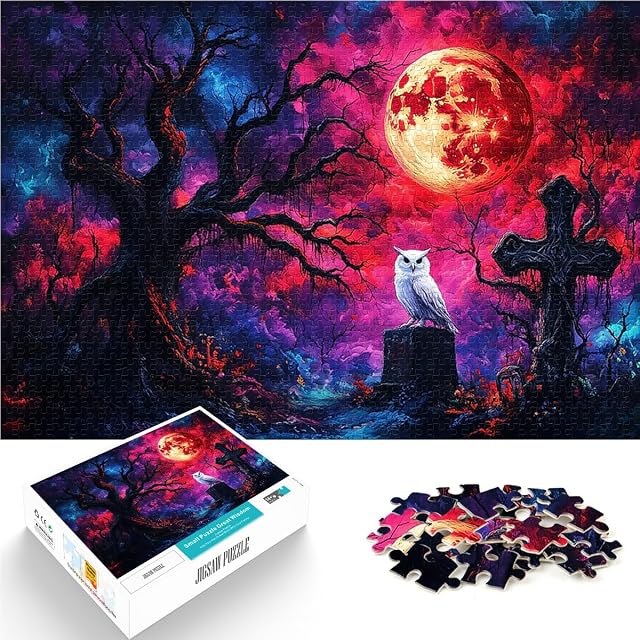 Rompecabezas para Adolescentes 1000 Piezas Búho bajo la Luna de Sangre Alivio del estrés Decoración de Pared…